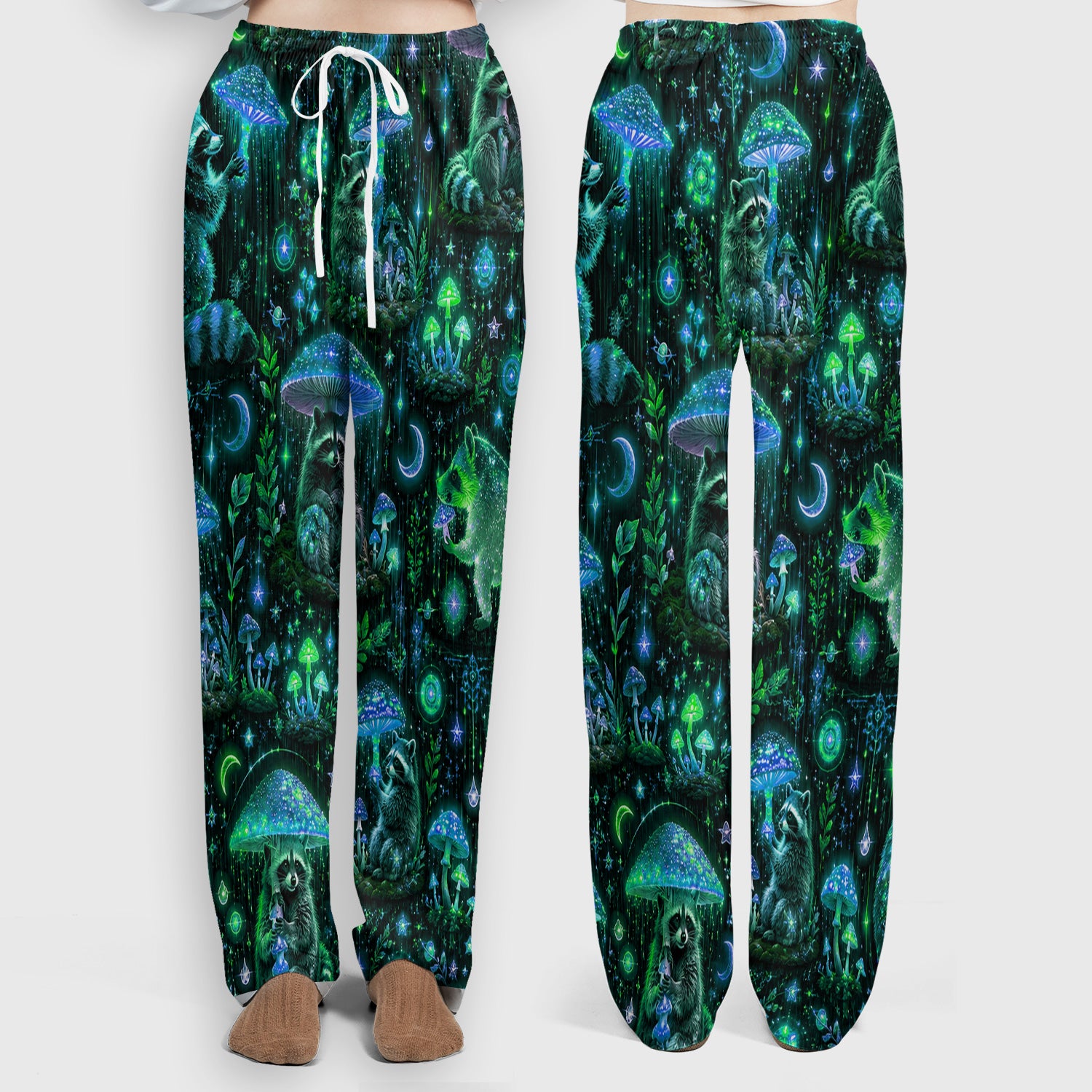 Glowing Raccoon Forest Pattern Scrub Set, Scrub Pants and V Neck Top