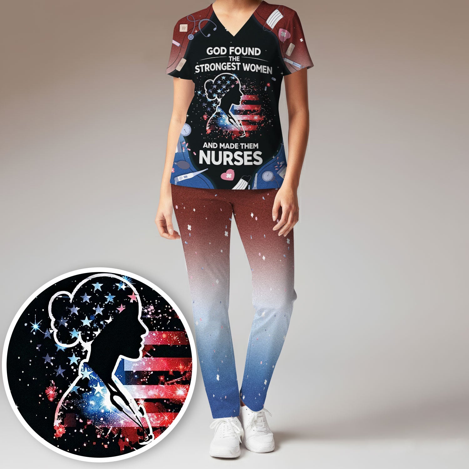 God Found the Strongest Women Nurse Set, Breathable Med Uniform