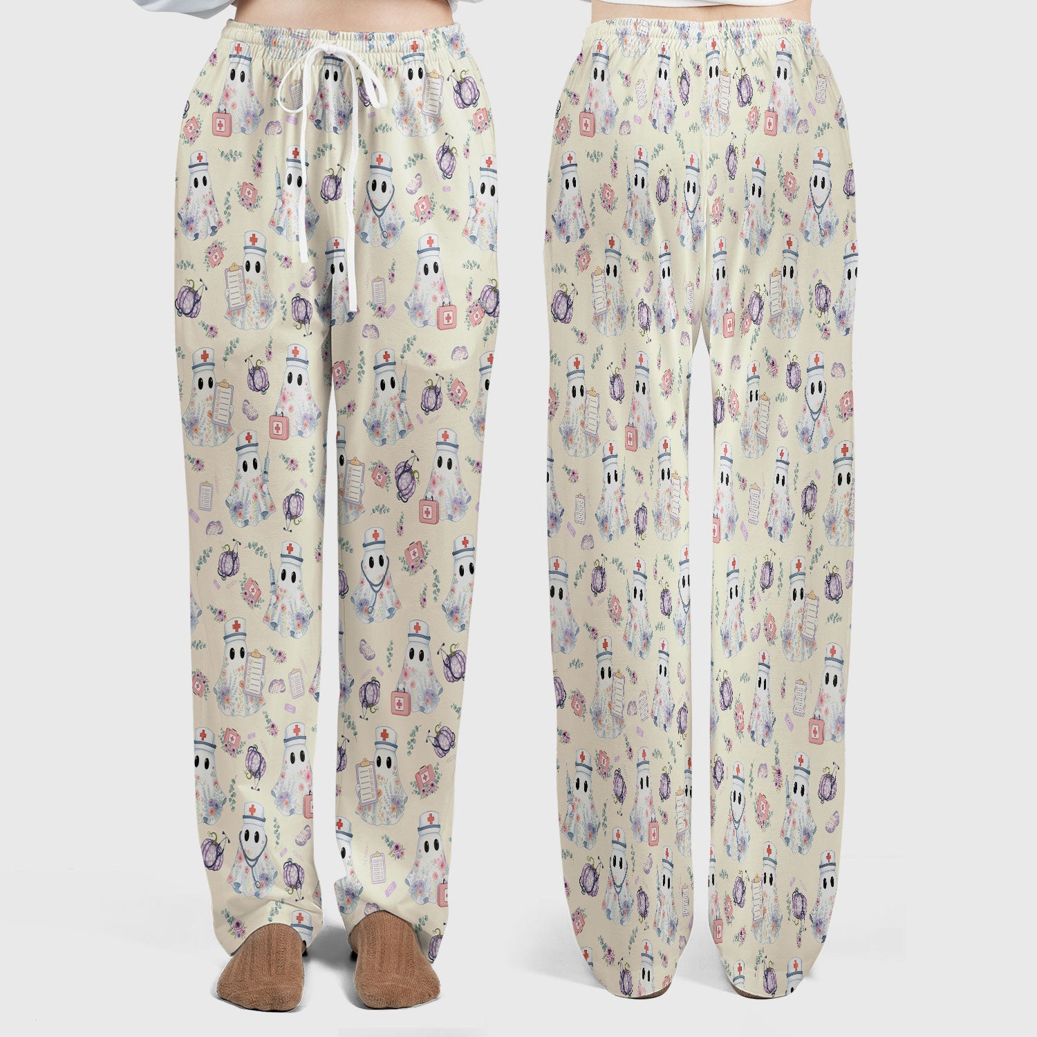 Ghost Nurse Medical Uniform - Cute Boo Halloween Scrub Set - Purple Pumpkin Scrub Pants - Funny Halloween Sweatshirts