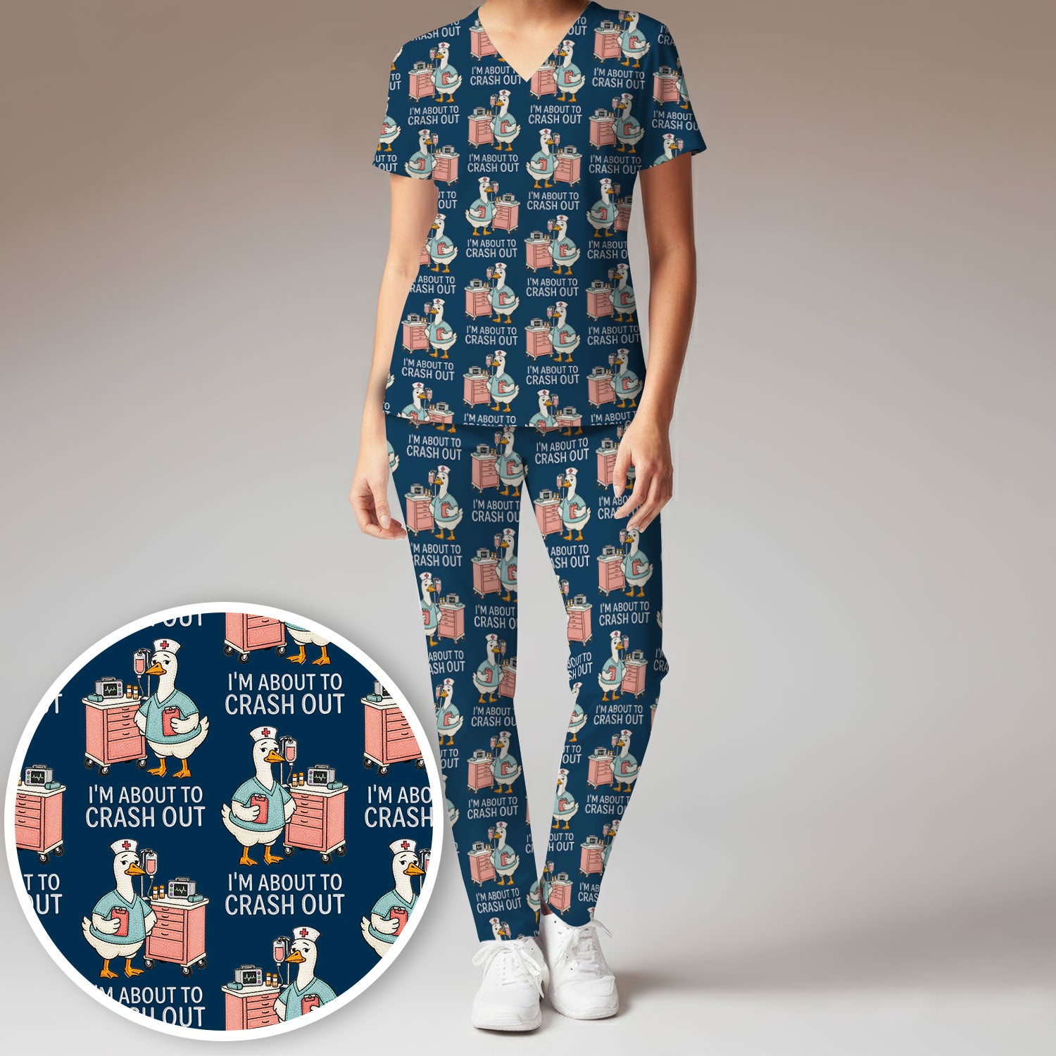 Funny Nurse Goose Crash Out Pattern Scrub Set, Nurse Uniform Scrubs Set