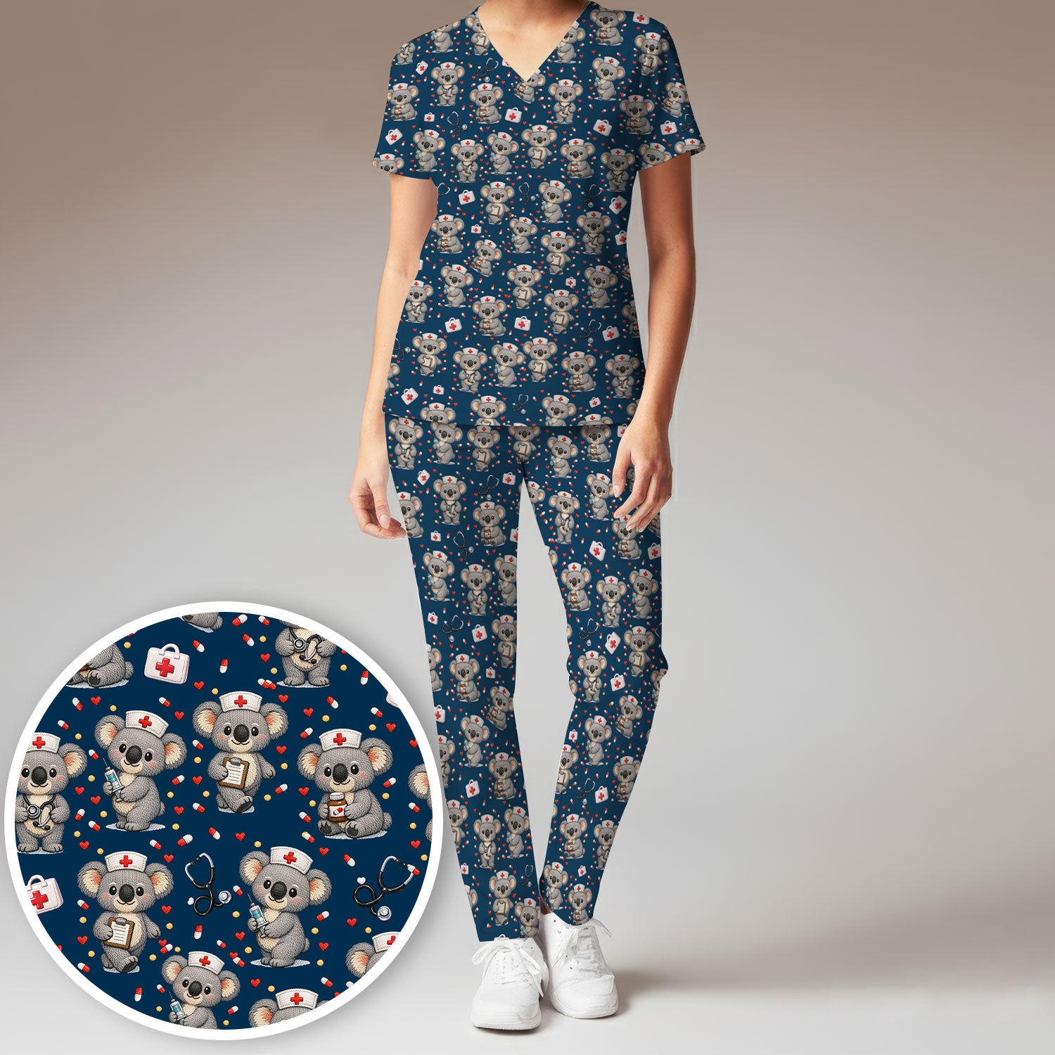 Koala Nurse Scrub Set, Cute Medical Uniform For Women, Comfortable Scrubs For Nurses