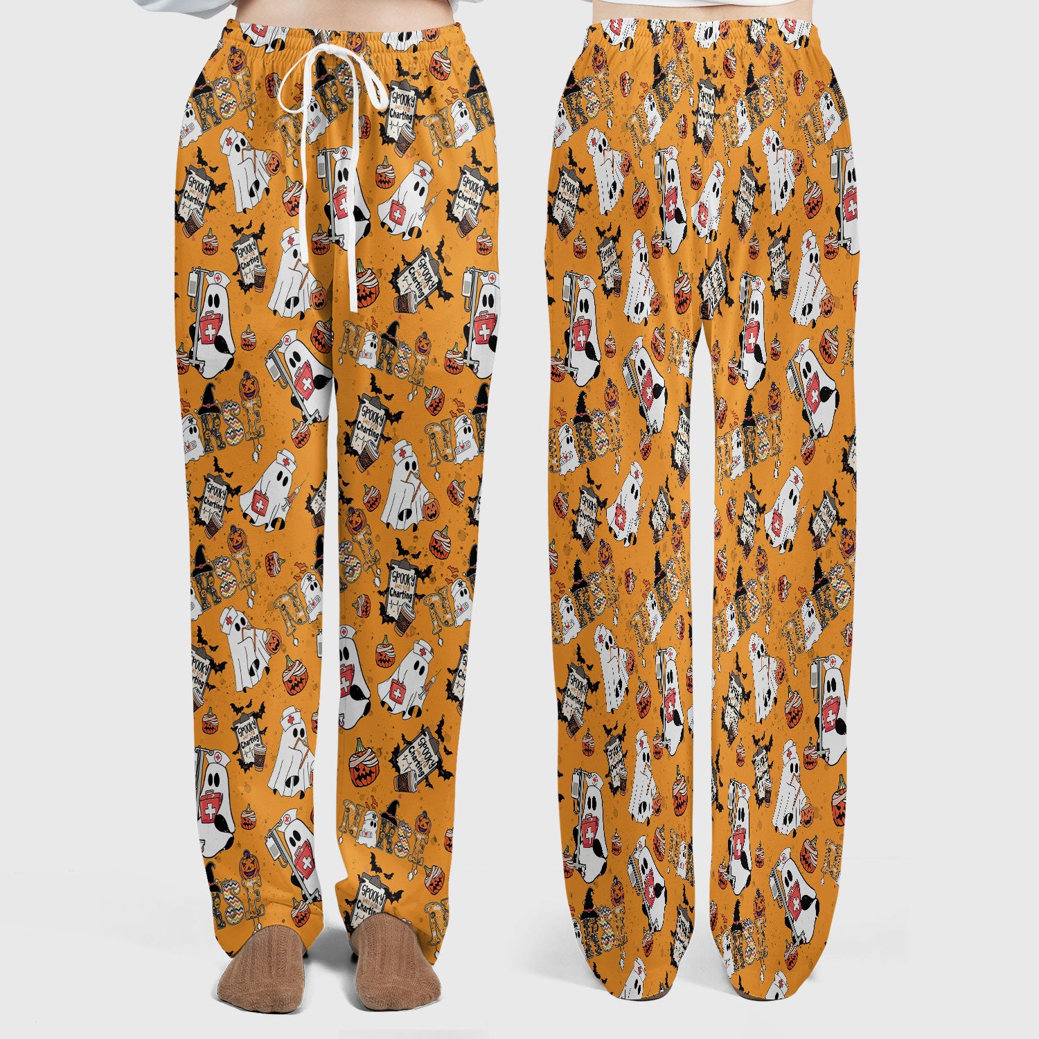 Halloween Women's Scrub Sets - Spooky But Still Charting Boo Nurse - Funny Scrub Pants and V Neck Top - Breathable Med Uniform
