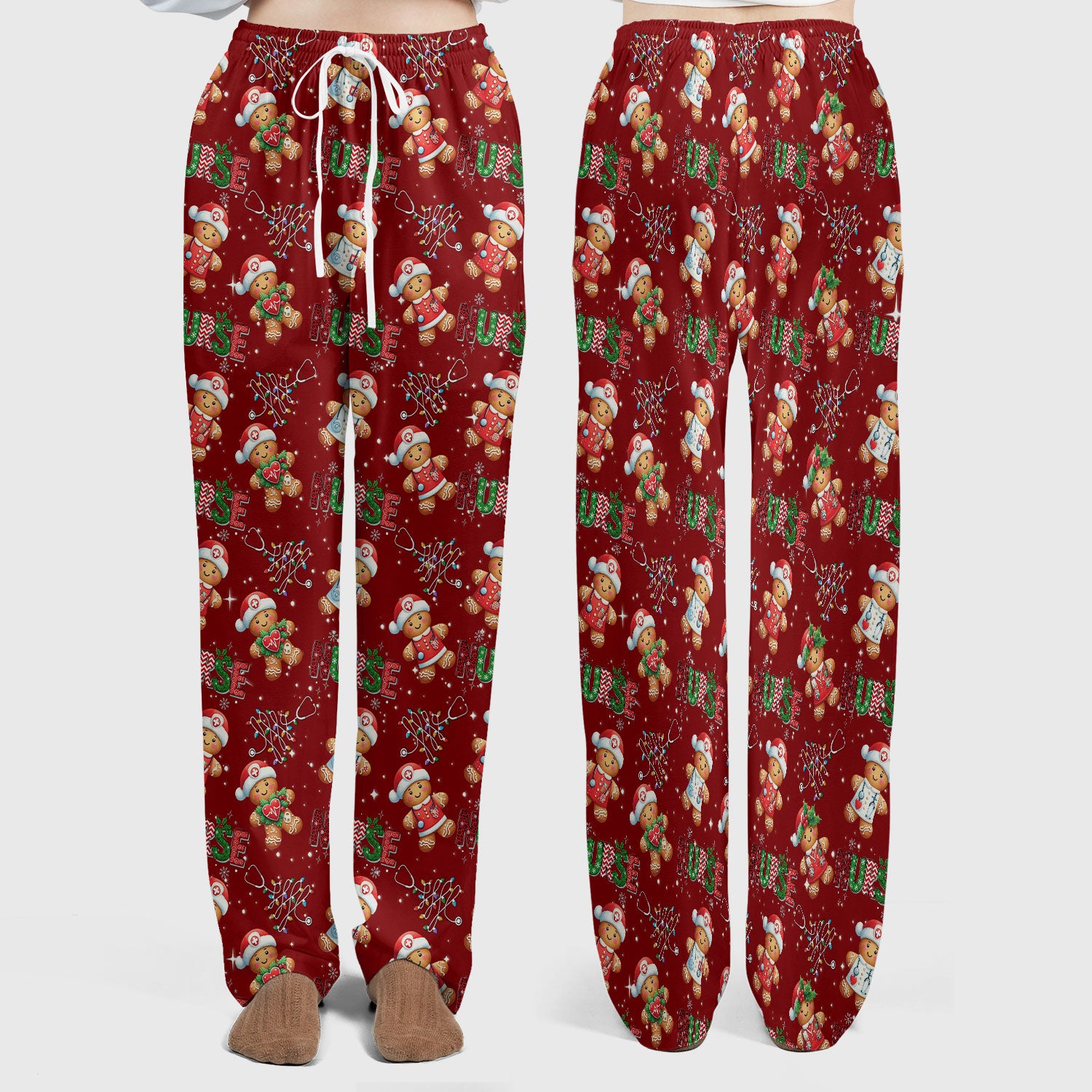 Christmas Gingerbread Women's Scrub Sets - Comfortable Scrubs for Nurses - Funny Xmas Scrub Pants and V Neck Top for RN CNA LPN