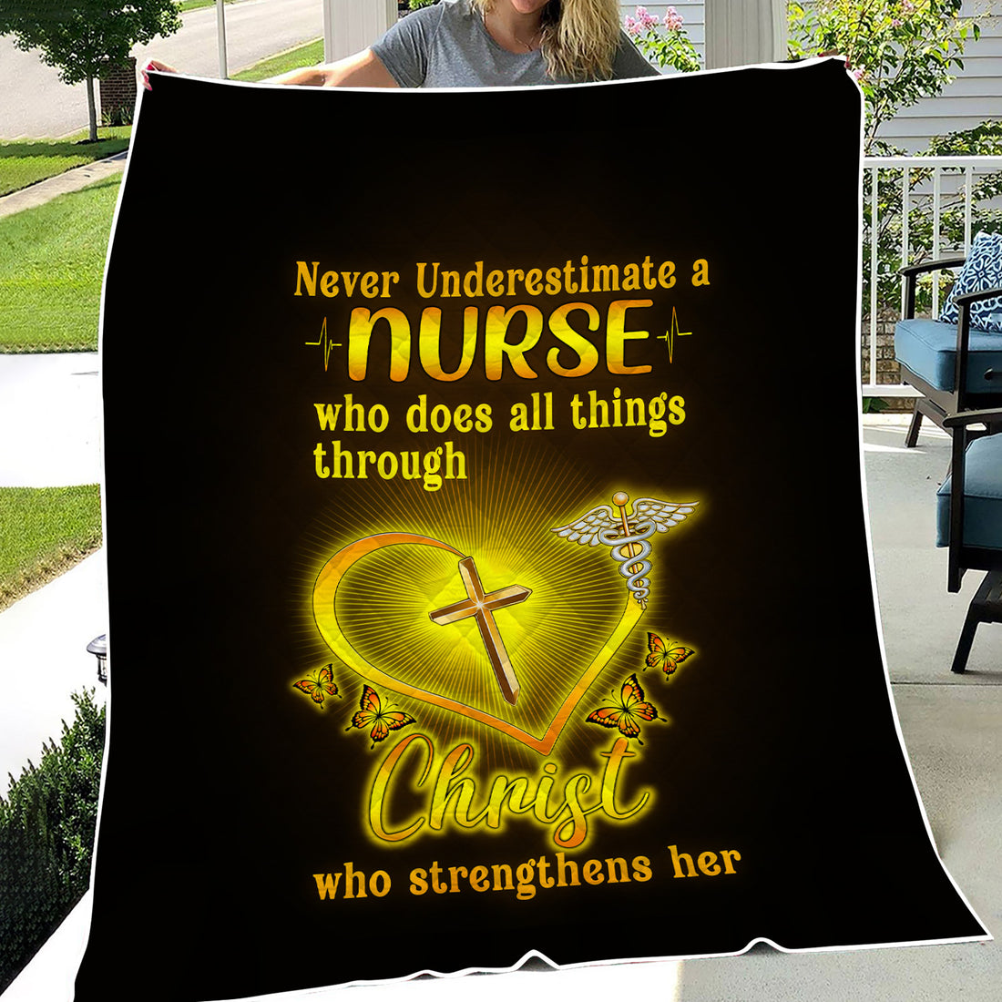 Personalized Faith Nurse Throw Blanket -  Inspirational Bible Verse Quote for RN LPN CNA - Gift for Christian Healthcare Staff