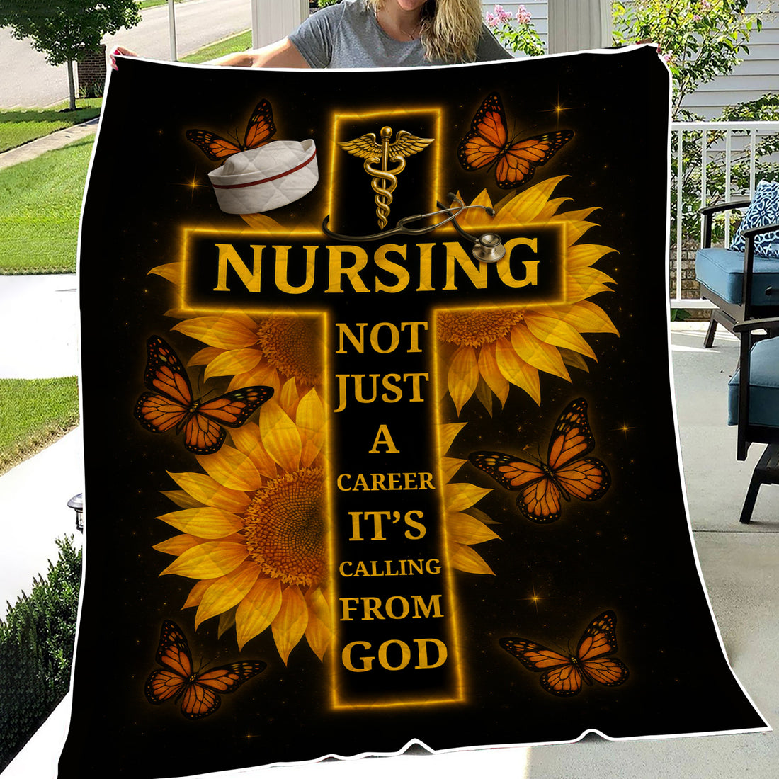 Personalized Nurse Floral Blanket - Faith-Based Throw Blanket for RN CNA LPN - Nursing Is a Calling from God Gift