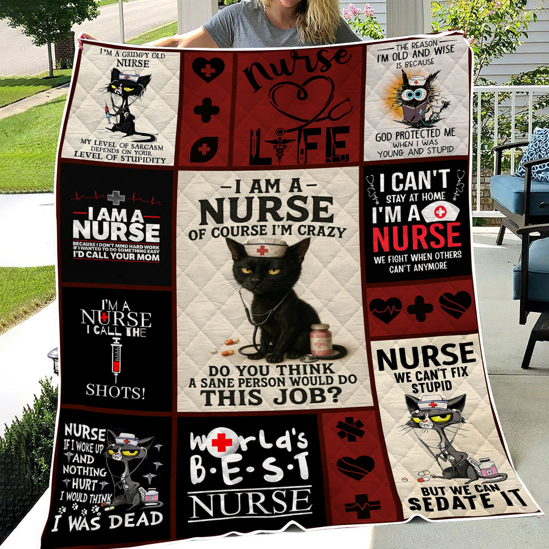 Personalized Nurse Blanket - Funny Nurse Quotes, Cat & Life Designs - Custom Gift for RN, LPN, Healthcare Workers - Multiple Designs Available