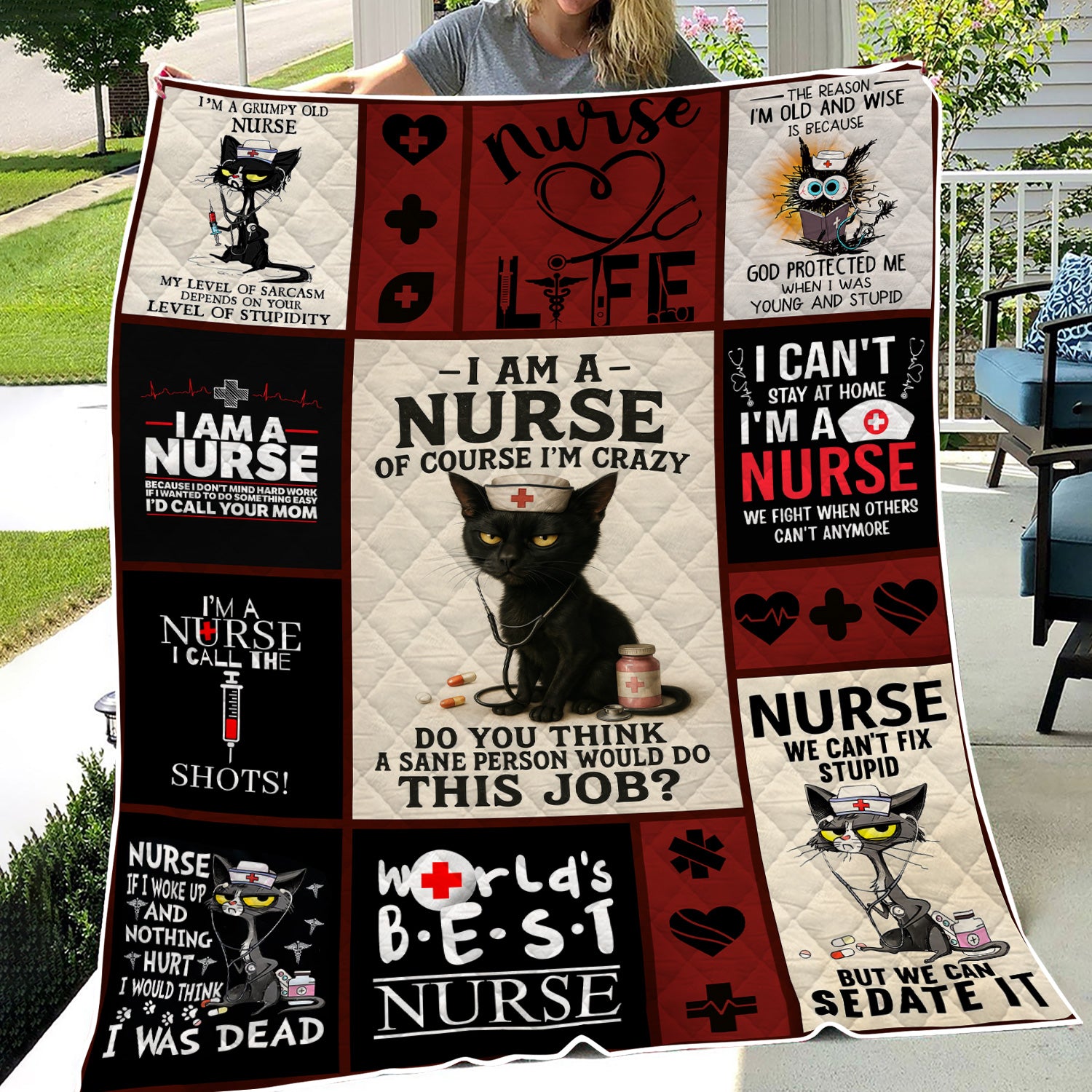 Personalized Nurse Blanket - Funny Nurse Quotes, Cat & Life Designs - Custom Gift for RN, LPN, Healthcare Workers - Multiple Designs Available