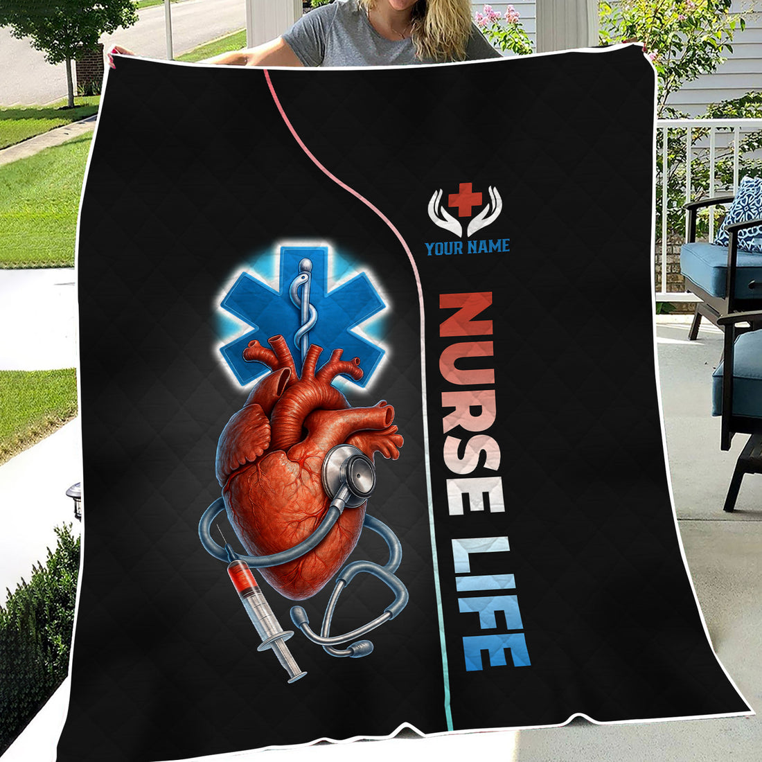 Personalized Anatomical Heart Nurse Blanket - Custom Name Nurse Life with Stethoscope Medical Design - Gift for RN LPN CNA