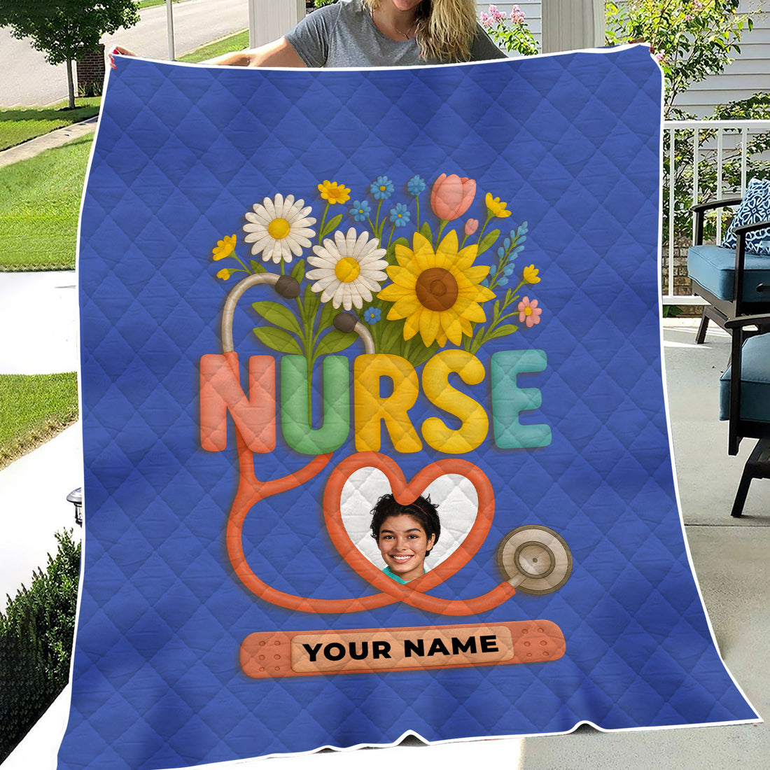 Personalized Nurse Floral Graduation Blanket - Custom Photo & Name with Stethoscope for RN LPN CNA Gift - Multiple Color Options Available Keepsake
