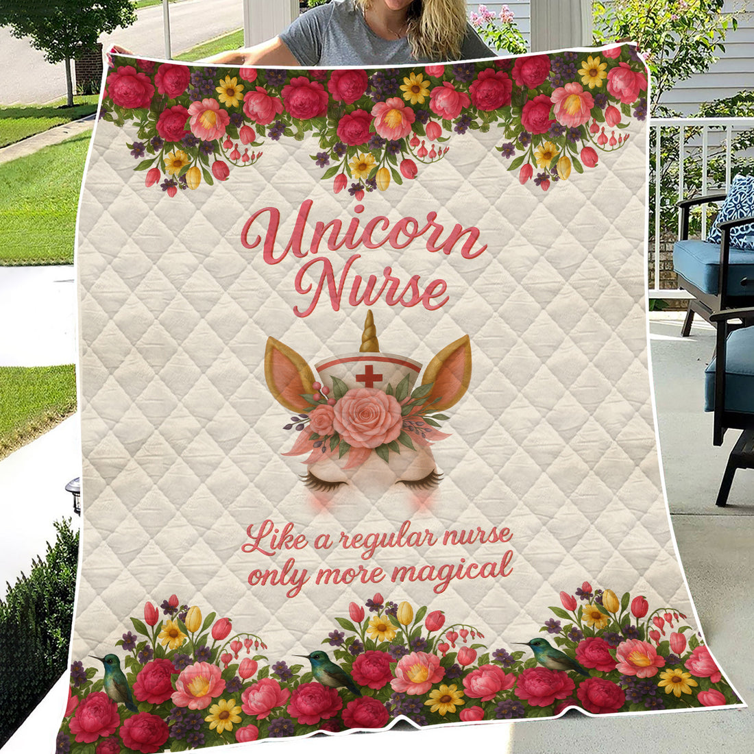 Personalized Cute Unicorn Nurse Throw Blanket - Magical Floral Pattern for Nurses & Healthcare Workers - Thoughtful & Cozy Gift for Women RN LPN CNA