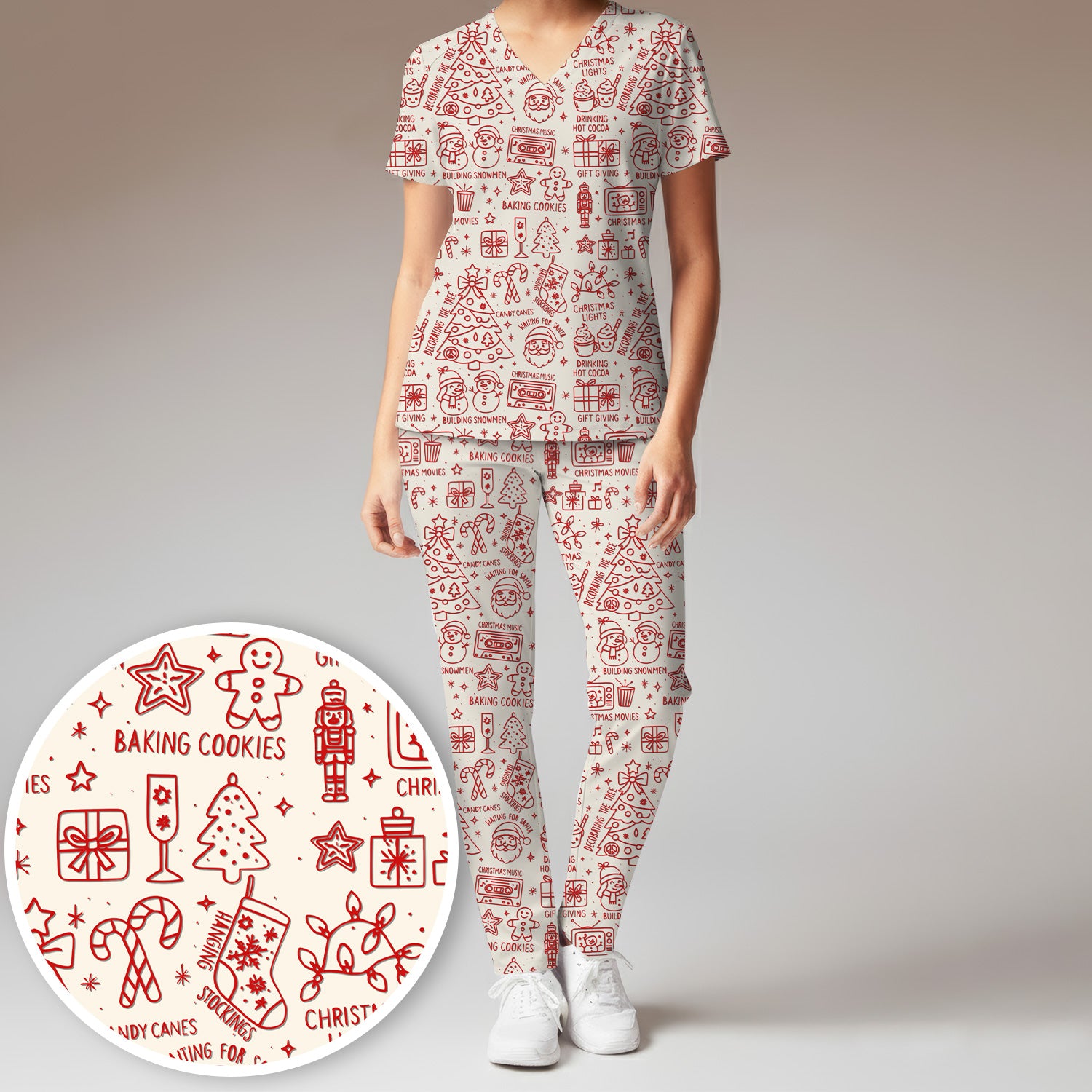 Christmas Pattern Scrub Set, Holiday Baking Cookies Nurse Shirt, Cute Medical Uniform Gift for RN, LPN, Healthcare Worker