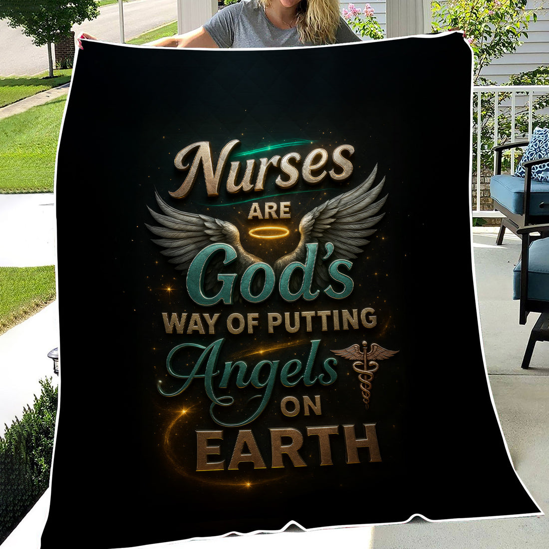 Personalized Religious Nurse Throw Blanket - Angels on Earth Quote - Inspirational Gift for RN, CNA, LPN