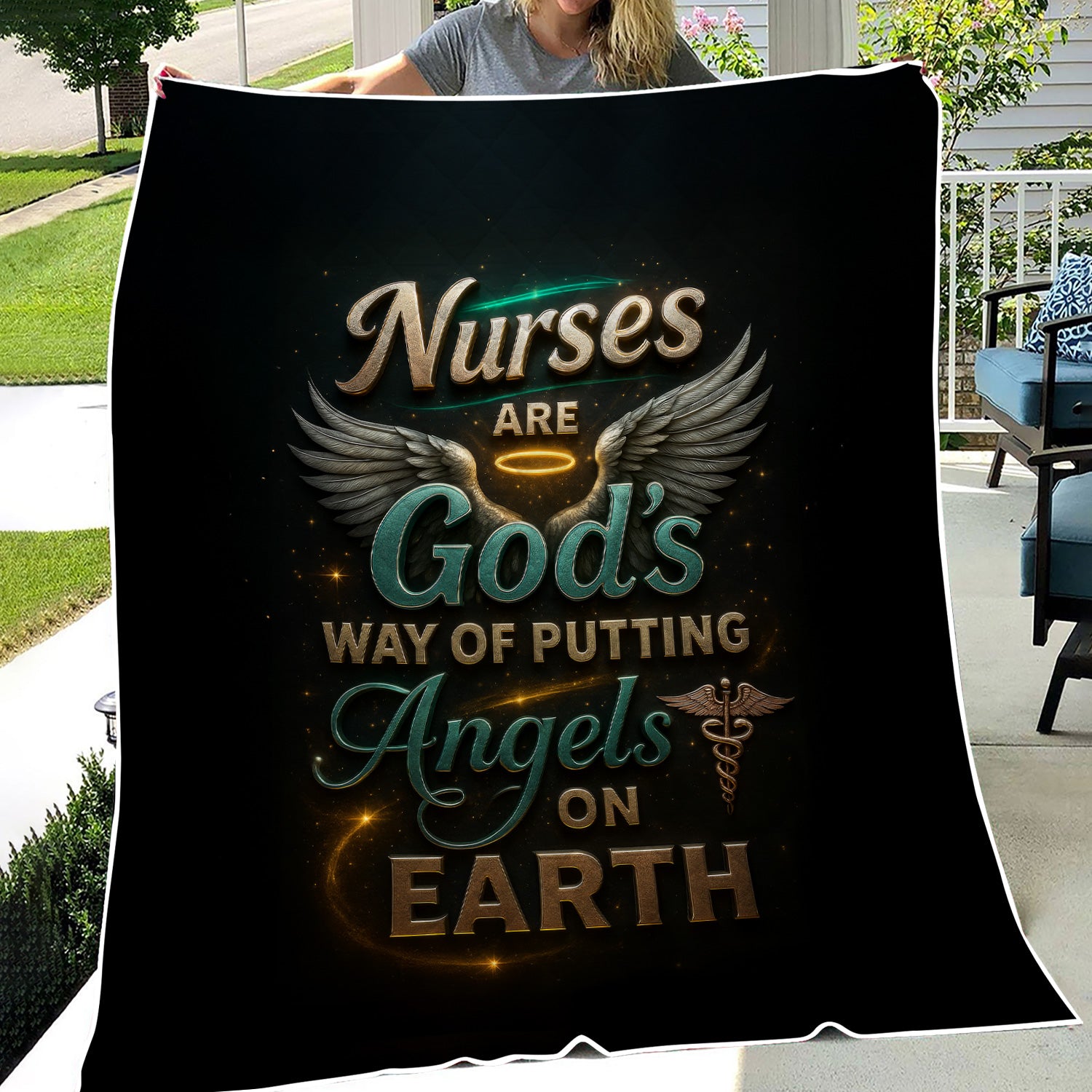 Personalized Religious Nurse Throw Blanket - Angels on Earth Quote - Inspirational Gift for RN, CNA, LPN