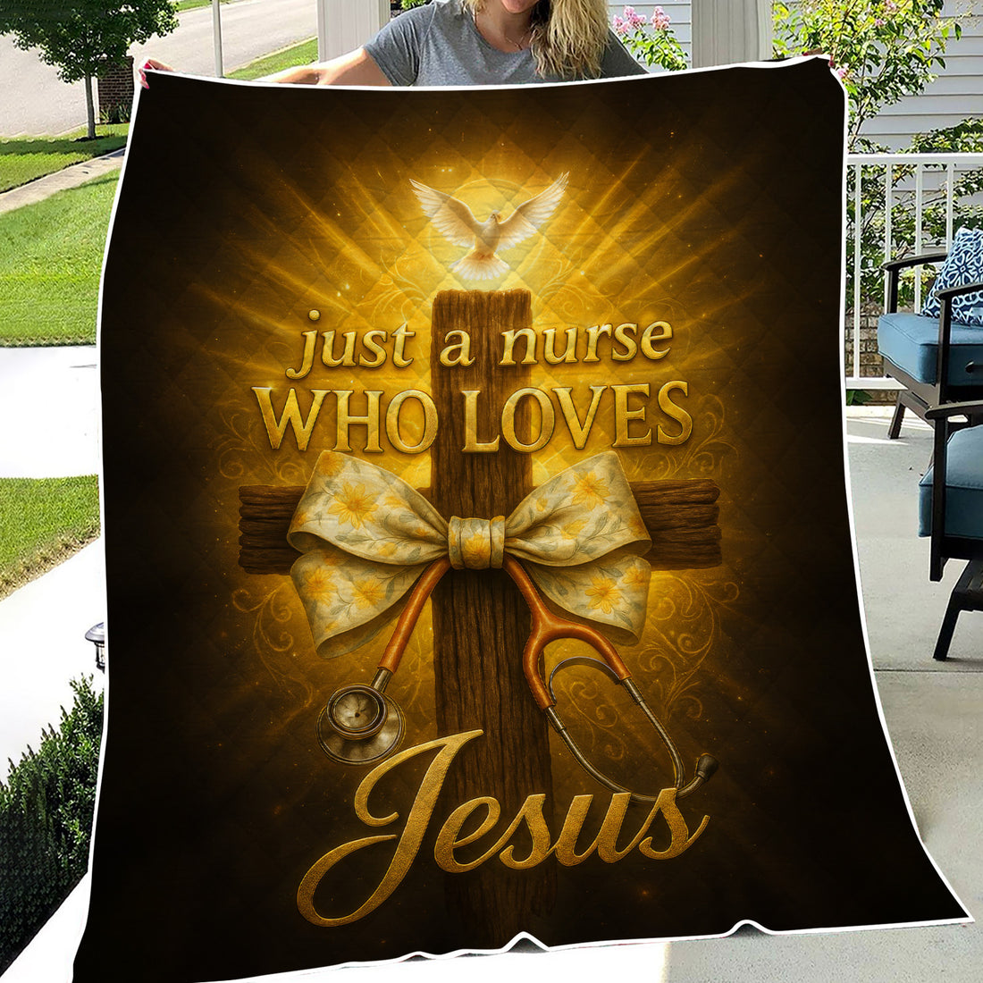 Just a Nurse Who Loves Jesus Blanket - Christian Fleece Throw for RN CNA - Personalized Faith Gift for Religious Nurses Women