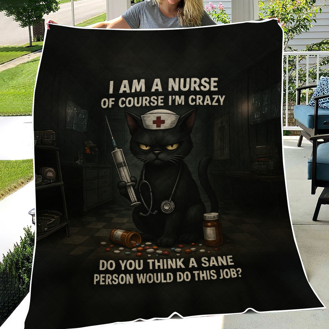 Personalized Funny Nurse Cat Blanket for Women - Of Course I‰Ûªm Crazy Quote - Gift for Nurses RN CNA Cat Lovers