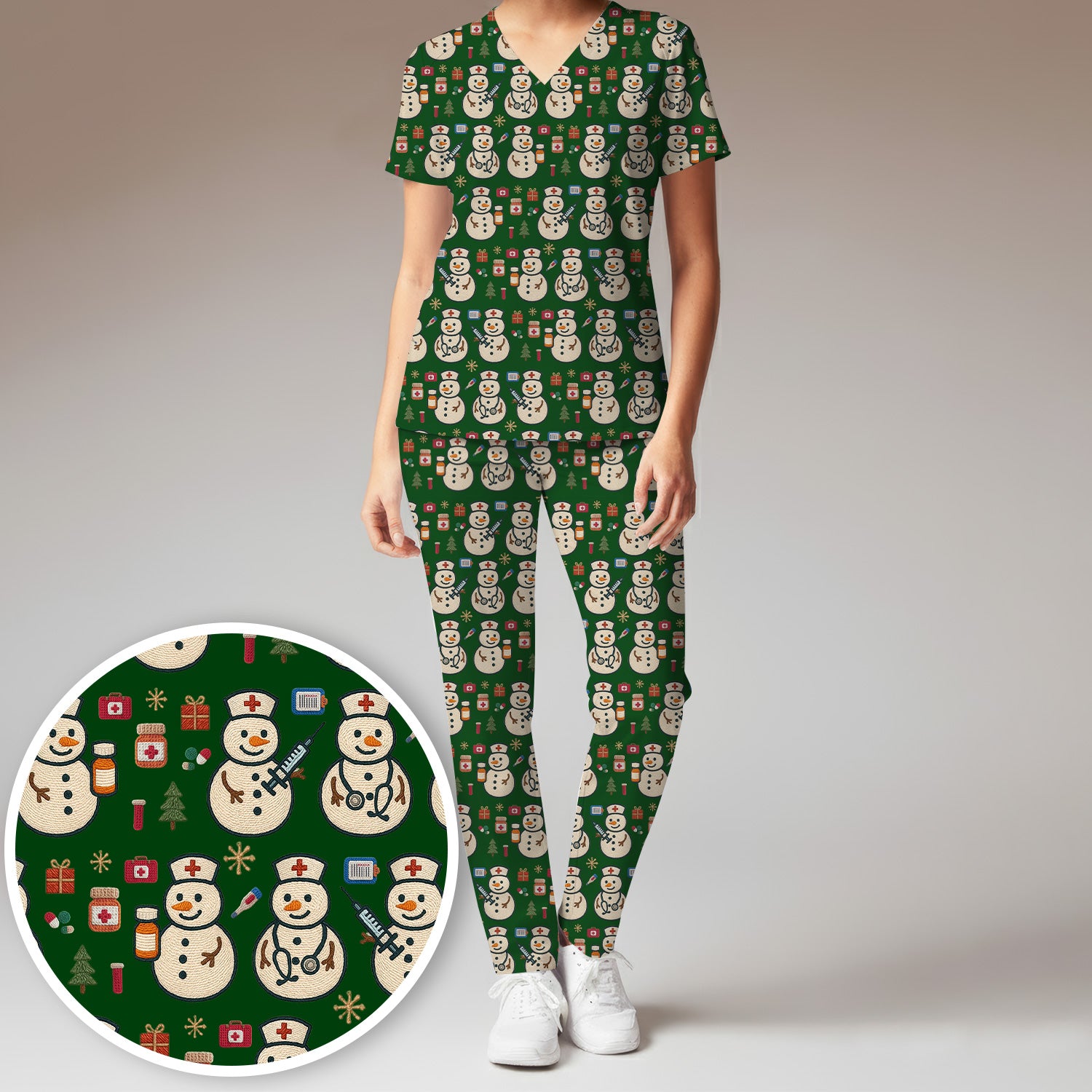 Snowman Nurse Christmas Scrub Set – Festive Medical Pattern Shirt – Cute Holiday Uniform For Nursing