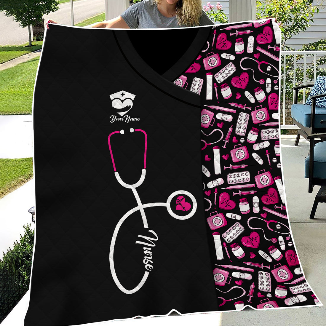 Custom Nurse Blanket - Stethoscope & Medical Design with Heartbeat - Personalized Gift for RN CNA LPN Healthcare Professionals