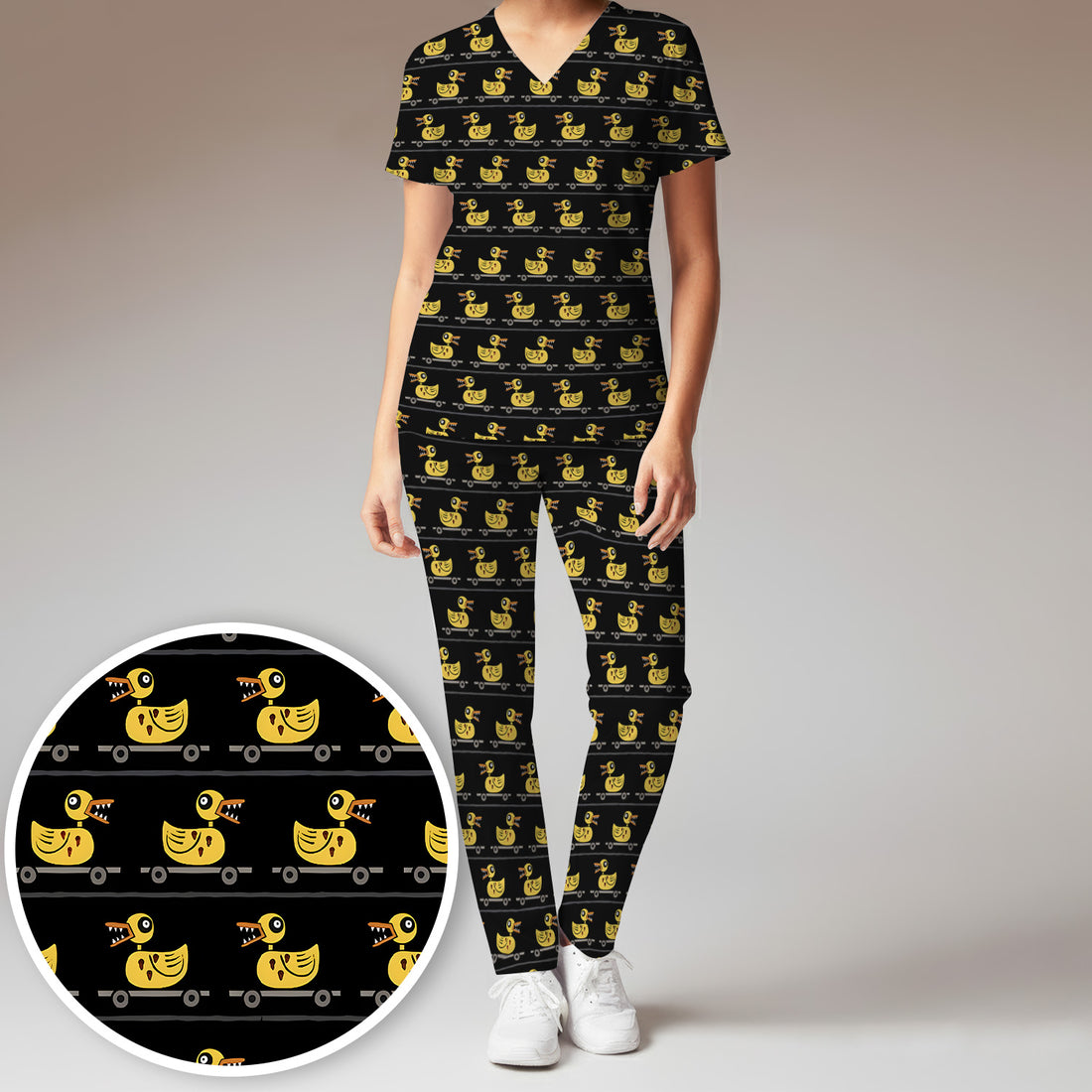 Spooky Rubber Duck Scrub Set, Cute Creepy Halloween Nursing Uniform