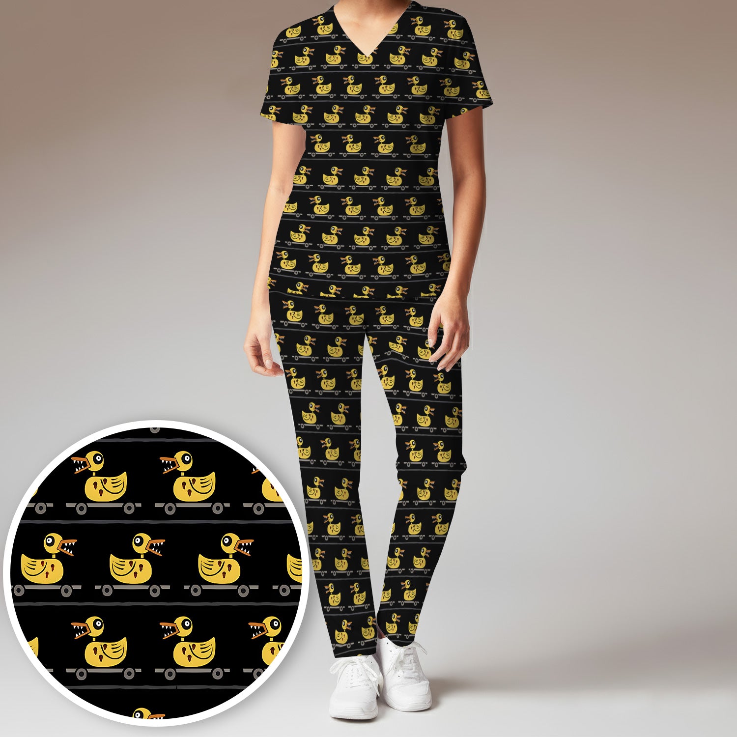 Spooky Rubber Duck Scrub Set, Cute Creepy Halloween Nursing Uniform