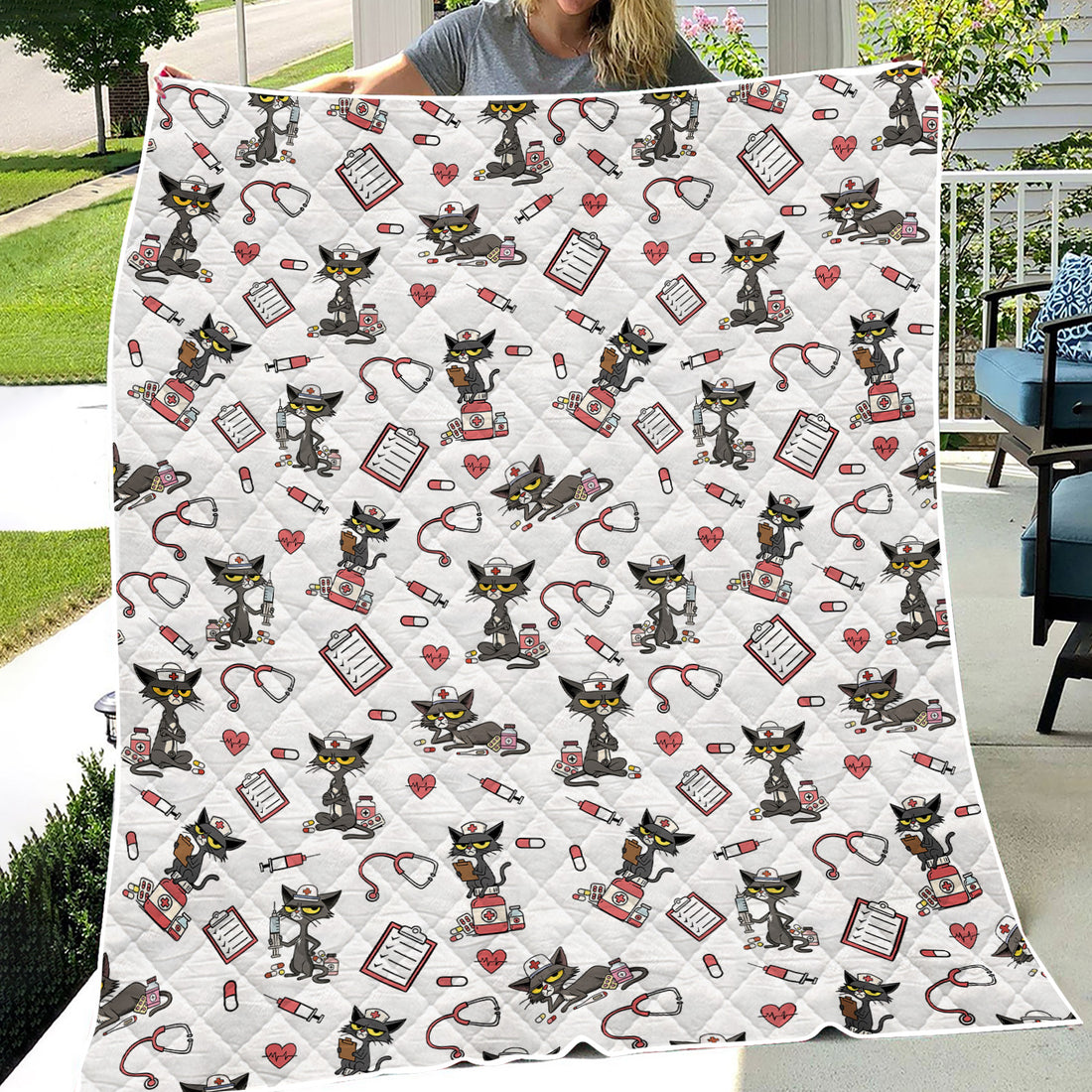 Personalized Cat Nurse Blanket - Cozy Throw with Medical Cat Print - Gift for RN, CNA, LPN, Medical Staff