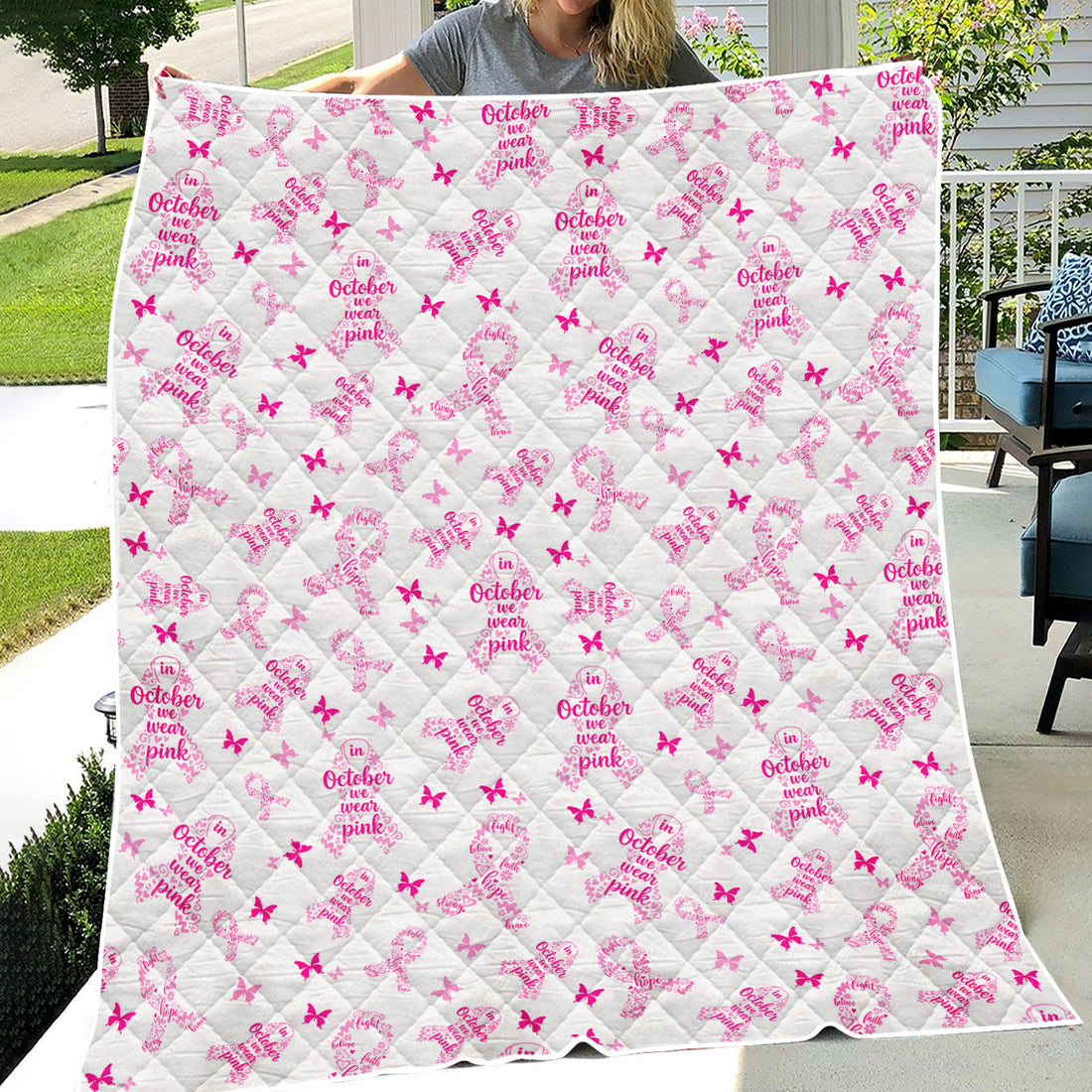 Custom October Awareness Blanket with Pink Ribbons - Inspirational Breast Cancer Support Throw - Gift for RN, CNA, LPN