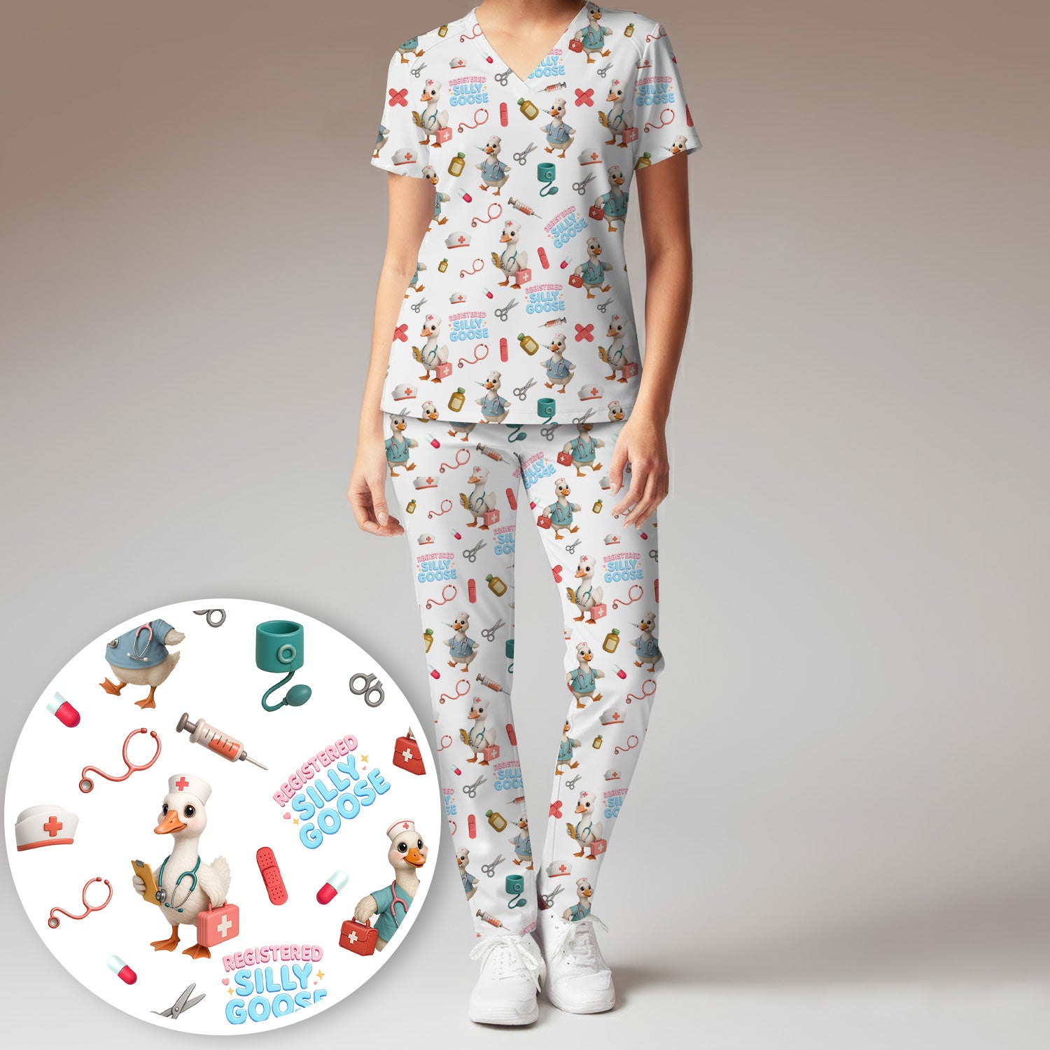 Funny Goose Nurse Scrubs for Women, Registered Silly Goose Set, Cute Medical Uniform for RN CNA LPN