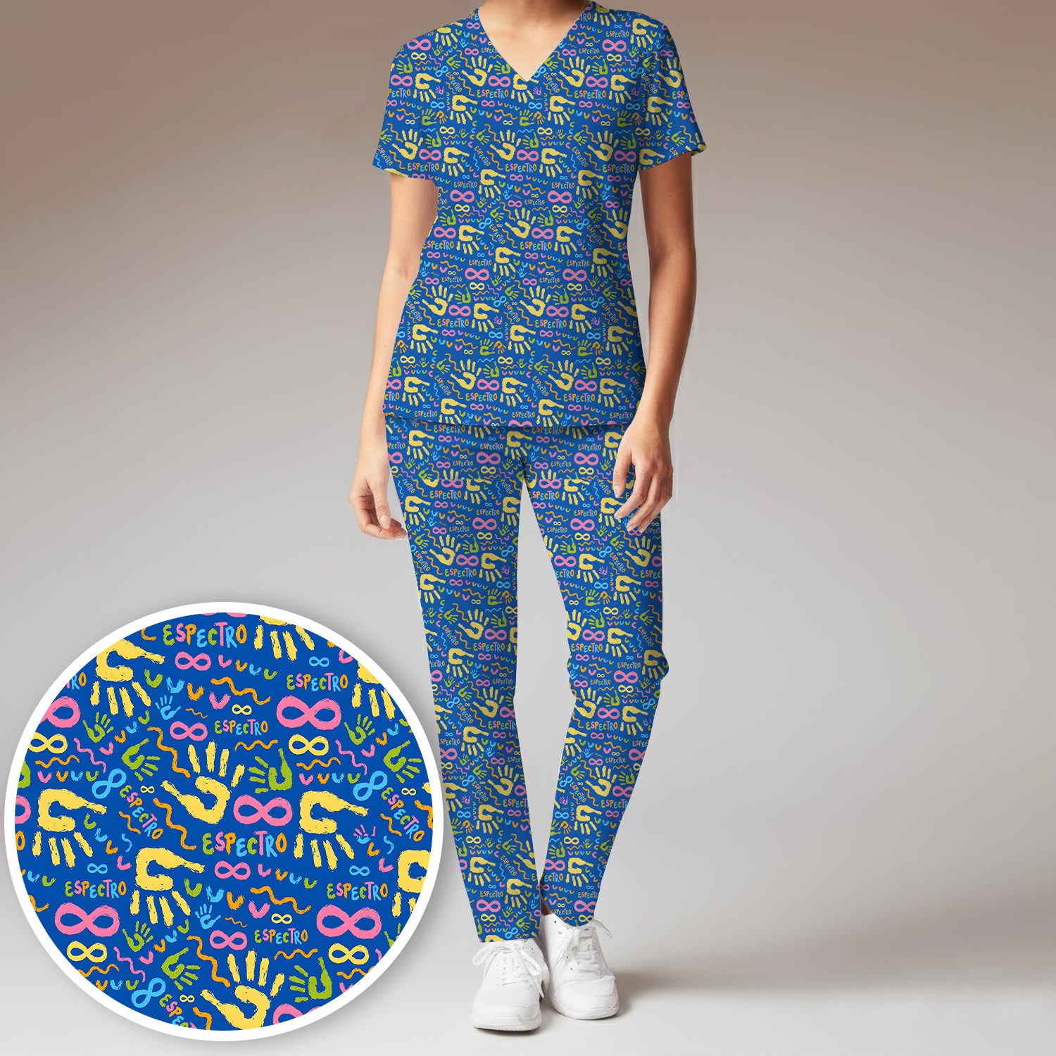 Autism Spectrum Infinity Print Scrub Set, Breathable Med Uniform