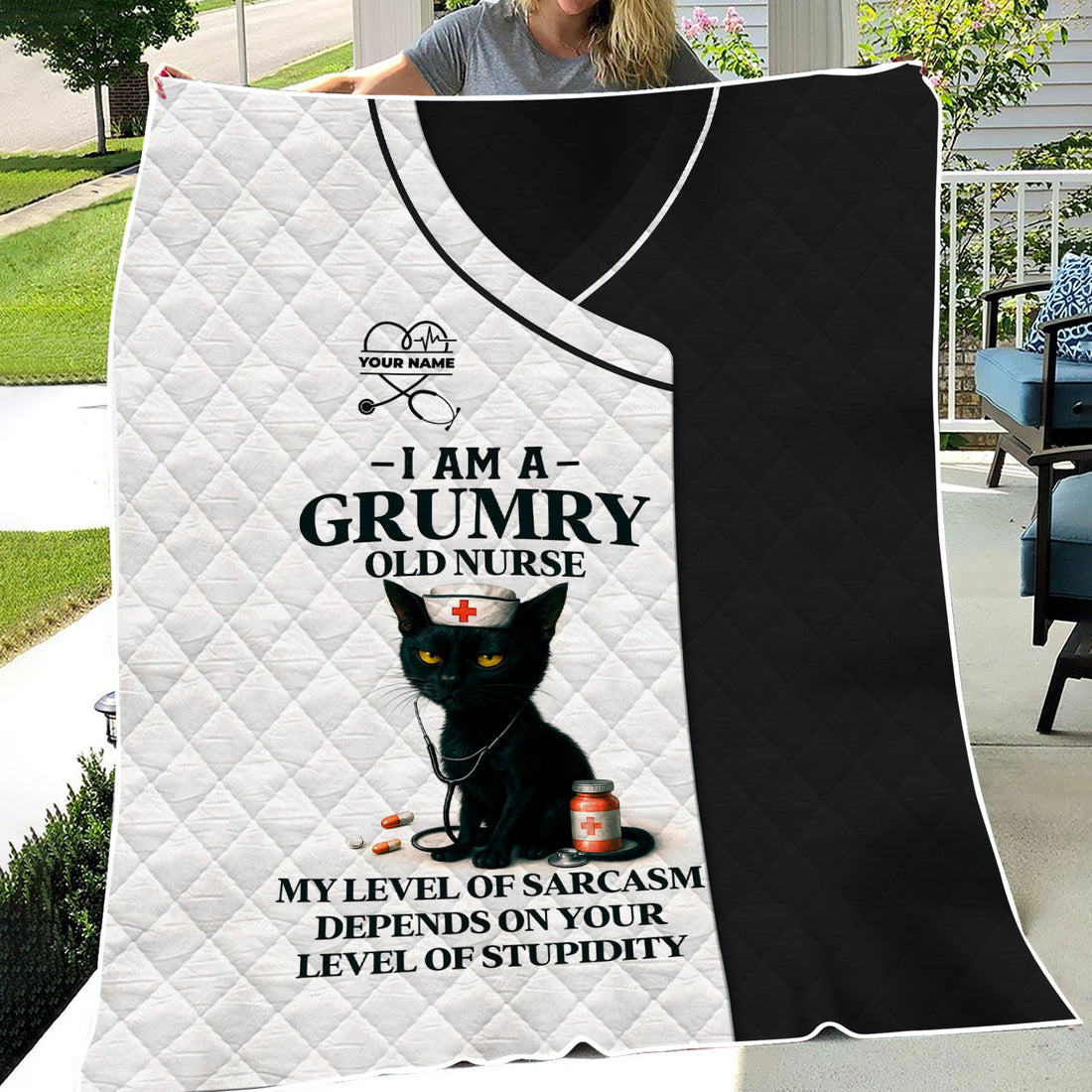 Grumpy Nurse Blanket - Black Cat Funny Quote Design - Sarcastic Gift for RN CNA LPN Female Healthcare Workers