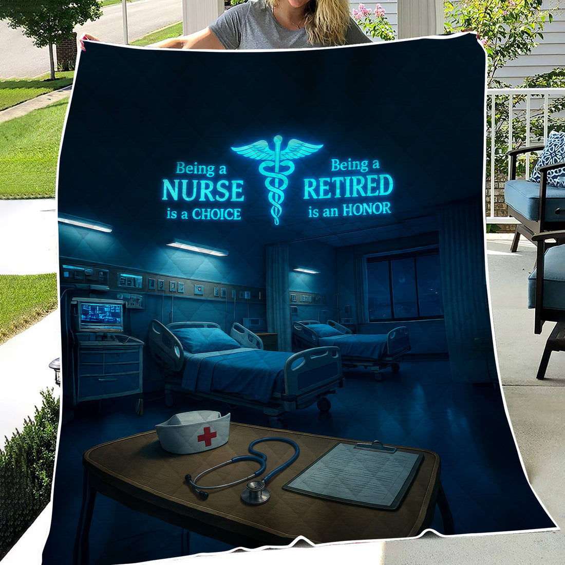 Personalized Nurse Retirement Throw Blanket - Hospital Room Glow Design with Heartfelt Message - Gift for RN LPN CNA Medical Staff