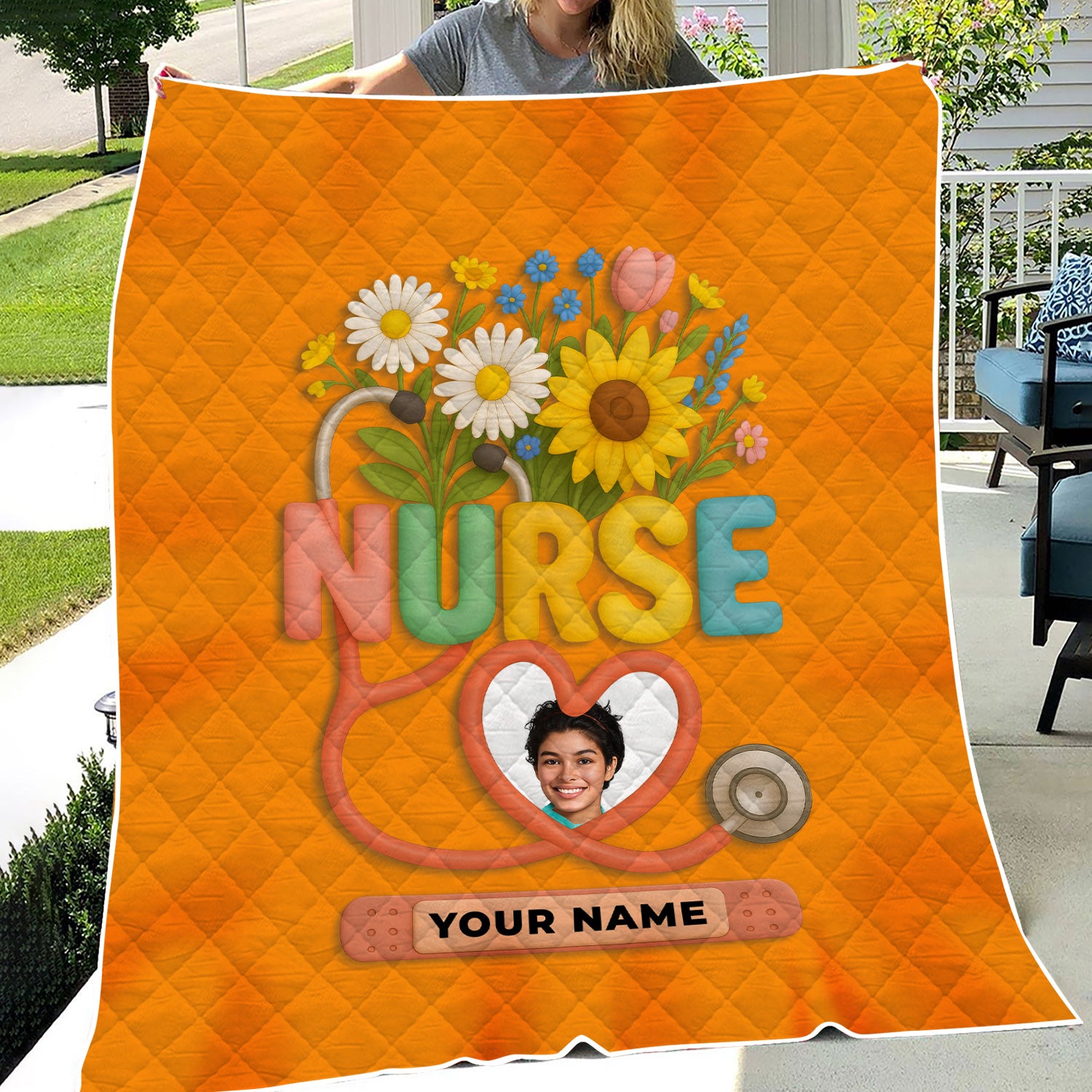 Personalized Nurse Floral Graduation Blanket - Custom Photo & Name with Stethoscope for RN LPN CNA Gift - Multiple Color Options Available Keepsake