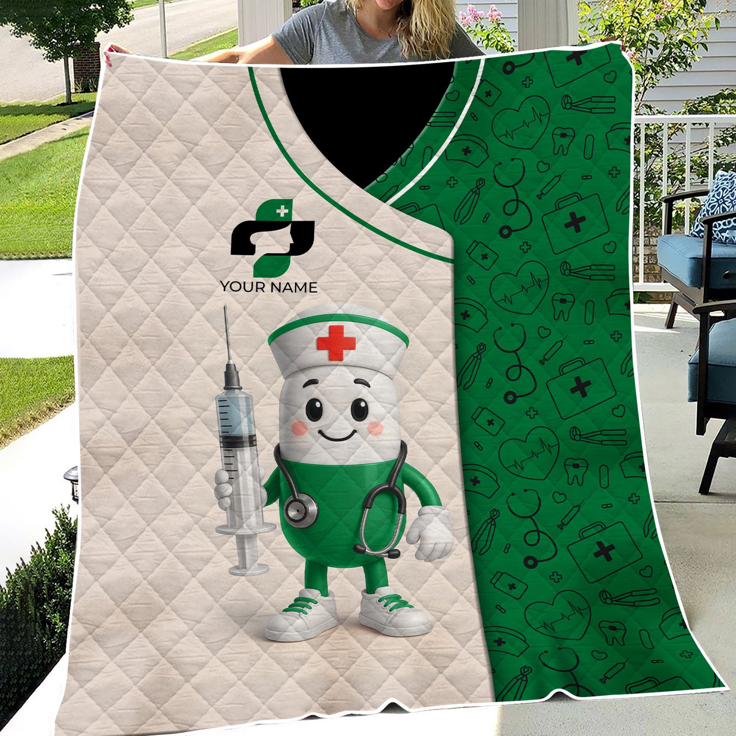 Personalized Nurse Blanket for Women - Cute Pill Design Throw for RN CNA - Funny Medical Gift Multiple Color Options