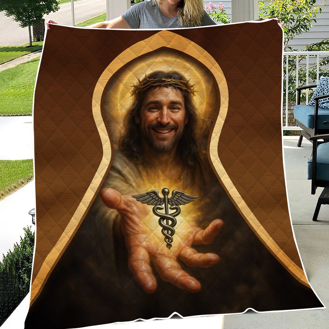 Personalized Religious Nurse Throw Blanket -Inspirational Jesus Medical Symbol Design - Christian Gift for RN CNA LPN Healthcare Workers