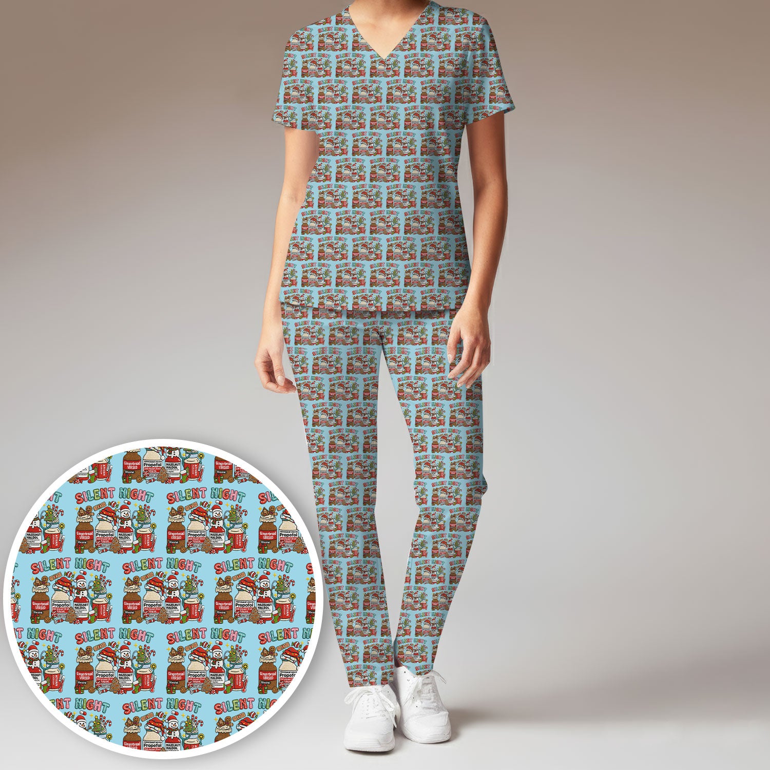 Silent Night Nurse Scrub Set, Funny Christmas Medical Scrub Shirt, Holiday Nursing Uniform