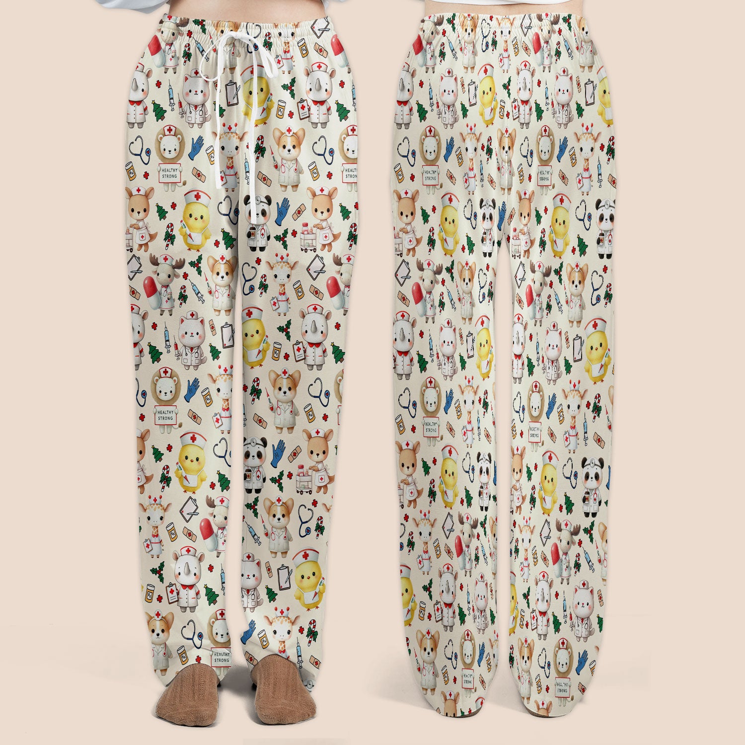 Comfortable Scrubs for Nurses - Women's Scrub Sets - Blue Scrub Pants and V Neck Top - Puppy Print Nursing Uniform