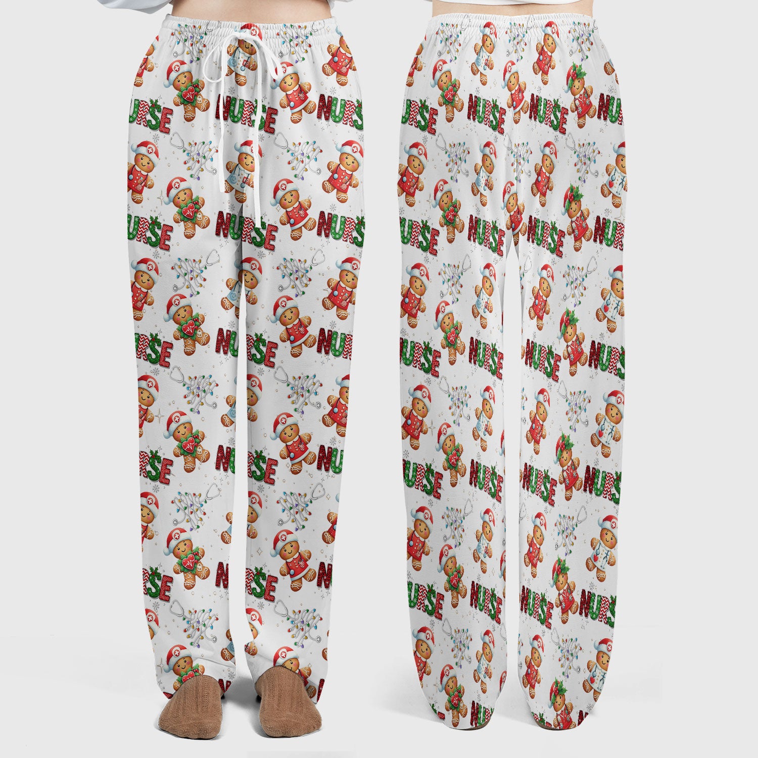 Christmas Gingerbread Women's Scrub Sets - Comfortable Scrubs for Nurses - Xmas Scrub Pants and V Neck Top for Her