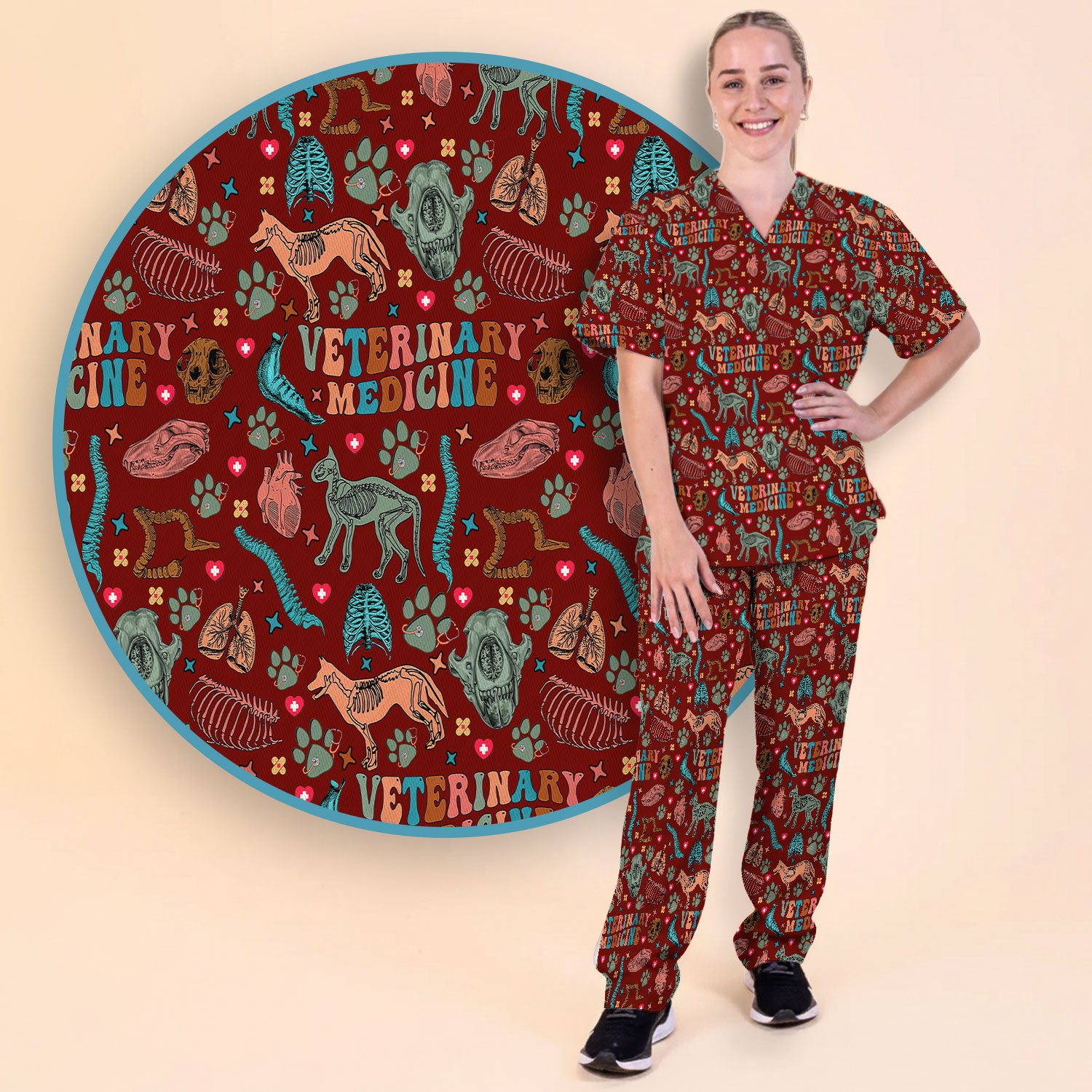 Vet Tech Scrub Set - Veterinary Medicine Scrubs Pants and V Neck Top - Animal Medical Uniform for Women Nurse Gift