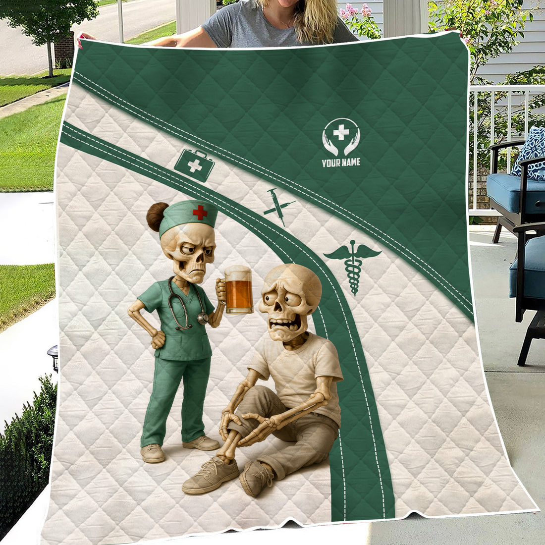 Personalized Funny Nurse Blanket for RN CNA LPN - Sarcastic Skeleton Quote Throw for Women - Unique Medical Gift Idea for Her
