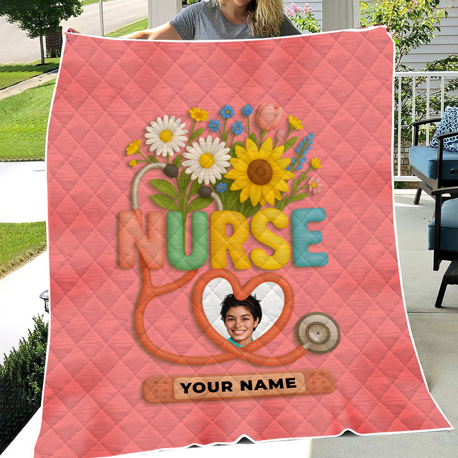 Personalized Nurse Floral Graduation Blanket - Custom Photo & Name with Stethoscope for RN LPN CNA Gift - Multiple Color Options Available Keepsake