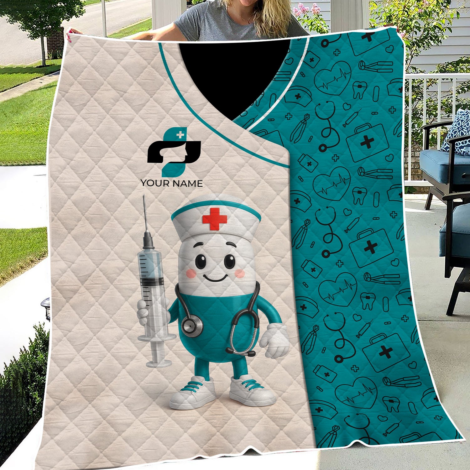 Personalized Nurse Blanket for Women - Cute Pill Design Throw for RN CNA - Funny Medical Gift Multiple Color Options