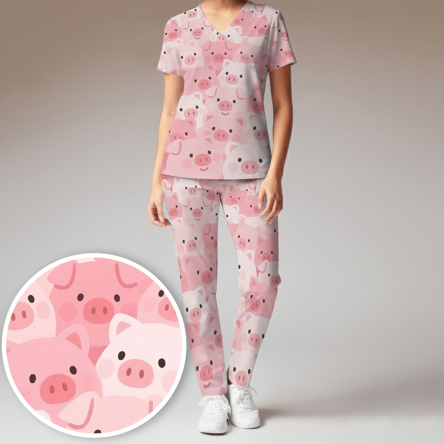 Cute Pig Nursing Scrub Set, Comfortable Scrubs For Nurses