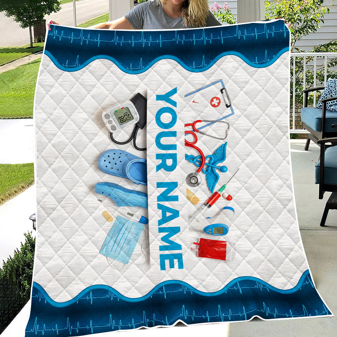 Personalized Nurse Blanket with Medical Tools Design - Custom Name Gift for RN CNA LPN Women - Cozy Appreciation Throw for Healthcare Workers and Medical Professionals