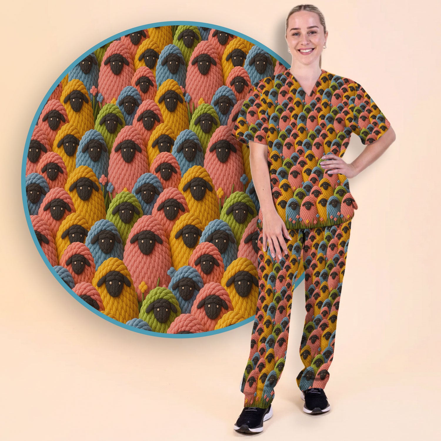Cute Sheep Women's Scrub Sets - Black Sheep Comfortable Scrubs for Nurses - Breathable Med Uniform - Christmas Gift for Her