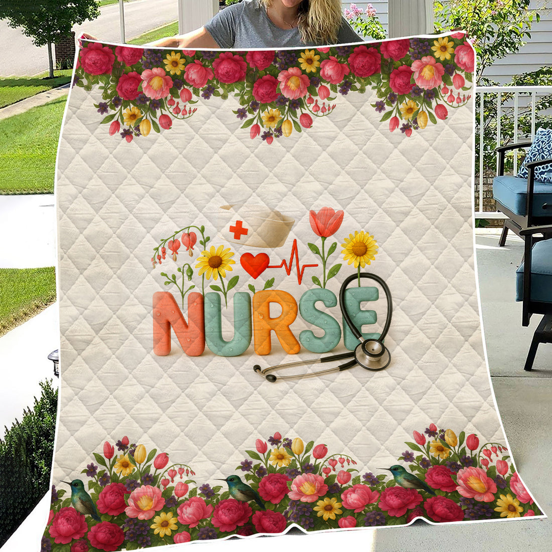 Personalized Floral Nurse Gift with Colorful Flowers and Stethoscope - Cozy Blanket or Apparel for RN CNA LPN Women - Thoughtful Appreciation for Healthcare Heroes