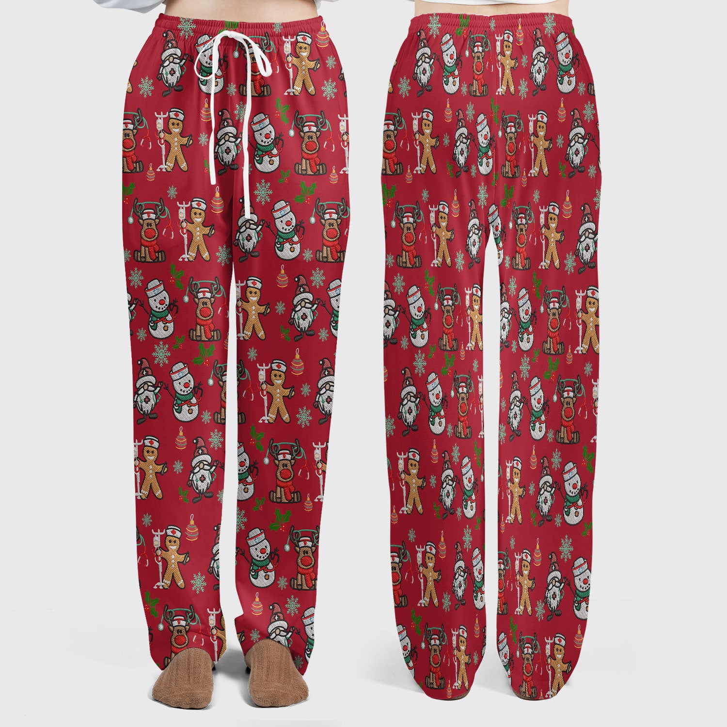 Reindeer Christmas Women's Scrub Sets - Gingerbread Cookies and Santa Claus Medical Uniform - Comfortable Scrubs for Nurses