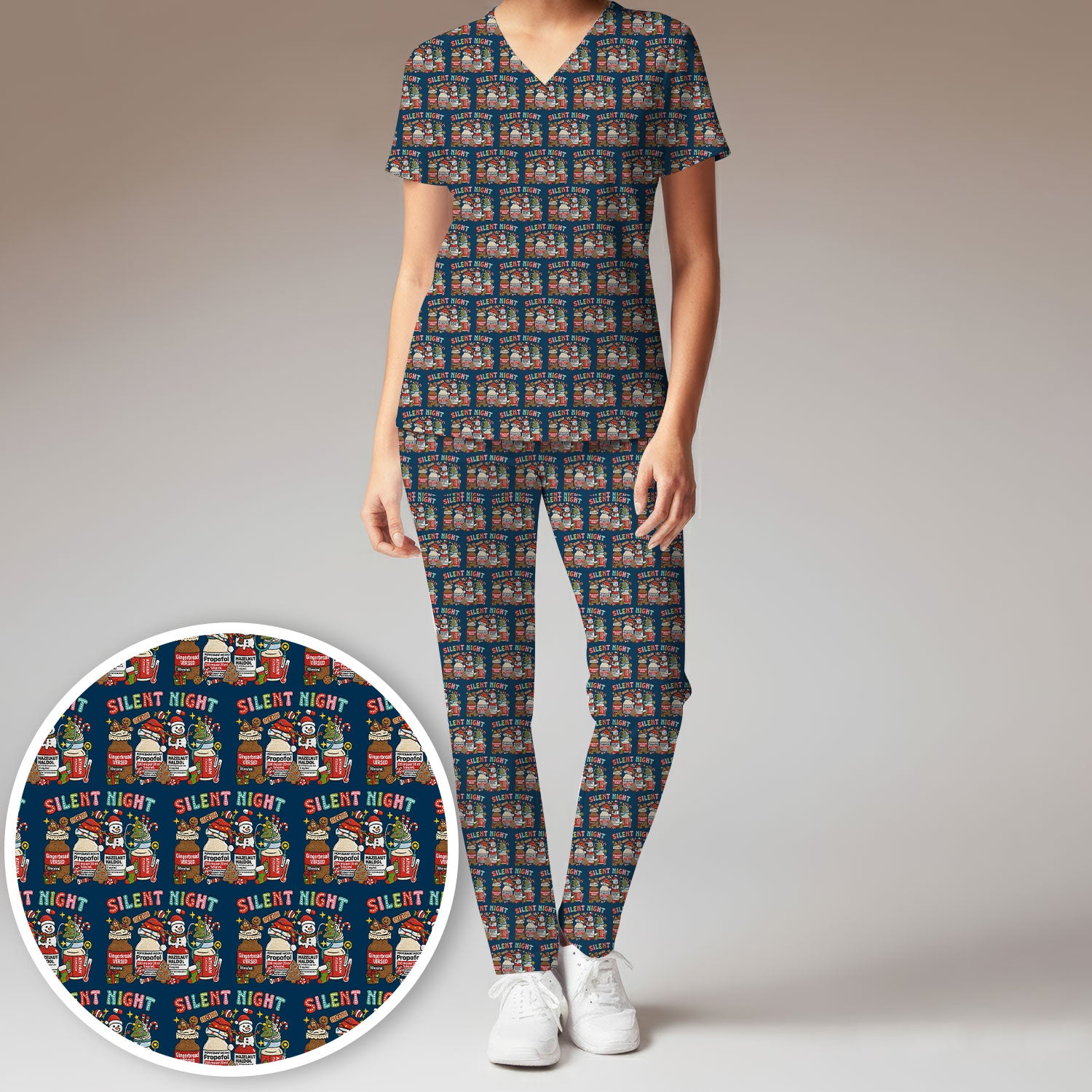 Silent Night Nurse Scrub Set, Funny Christmas Medical Scrub Shirt, Holiday Nursing Uniform