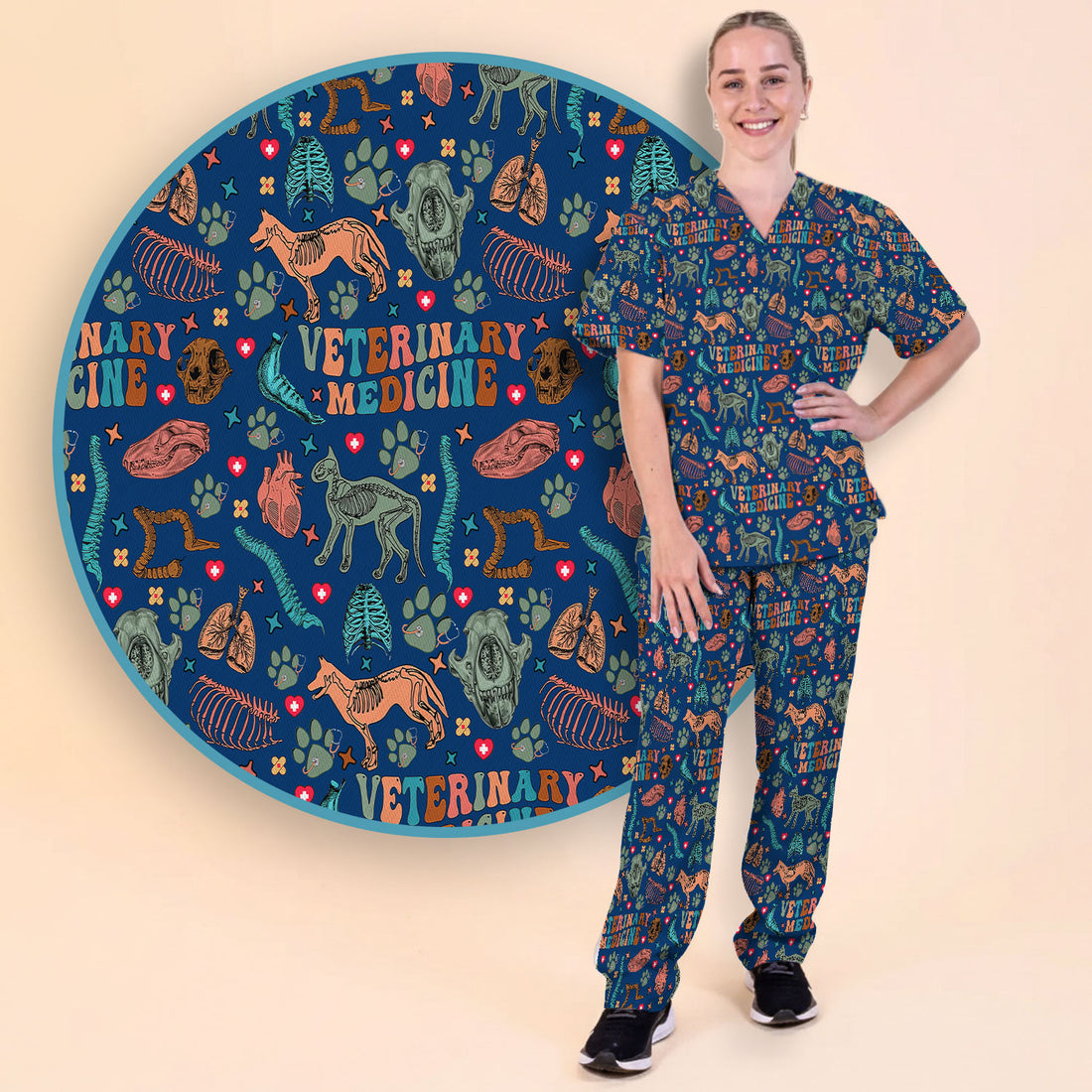 Vet Tech Scrub Set - Veterinary Medicine Scrubs Pants and V Neck Top - Animal Medical Uniform for Women Nurse Gift