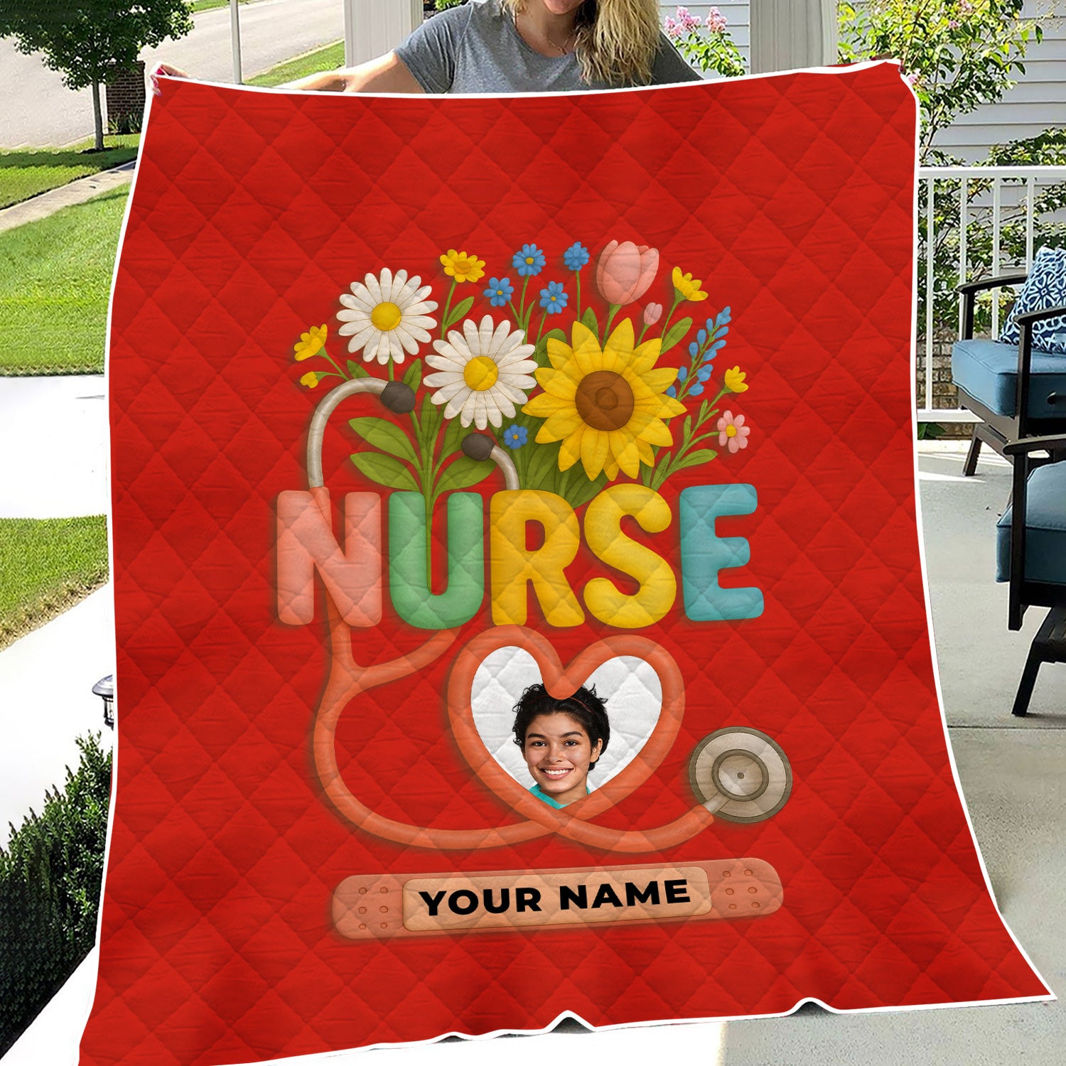 Personalized Nurse Floral Graduation Blanket - Custom Photo & Name with Stethoscope for RN LPN CNA Gift - Multiple Color Options Available Keepsake