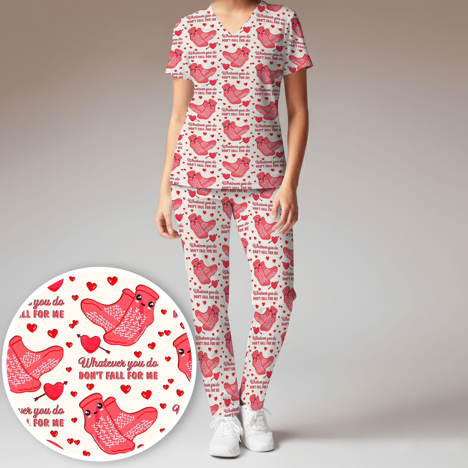 Valentine Funny Love Quote Scrub Set, Scrub Pants and V Neck Top