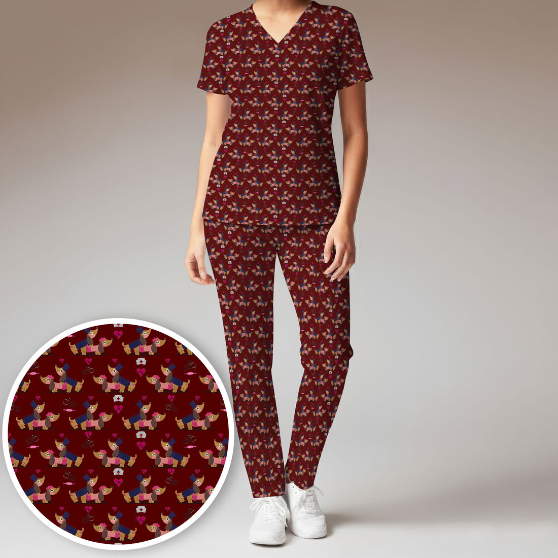 Valentine Dachshund Couple Scrub Set - Funny Nursing Gift for Women