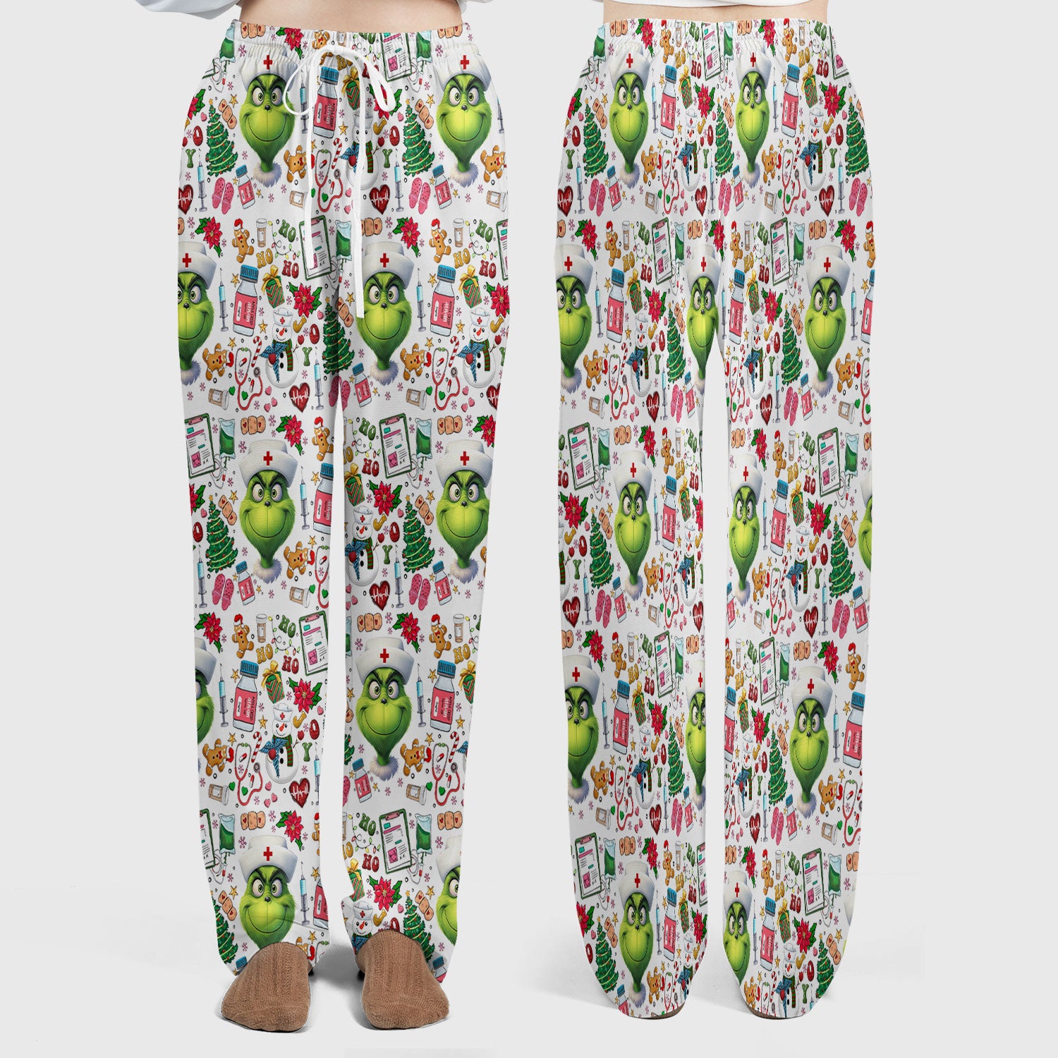 Funny Grinch Scrub Set for Women - Christmas Medical Uniform Top and Pants - Holiday Ugly Sweater Comfortable Nursing Outfit